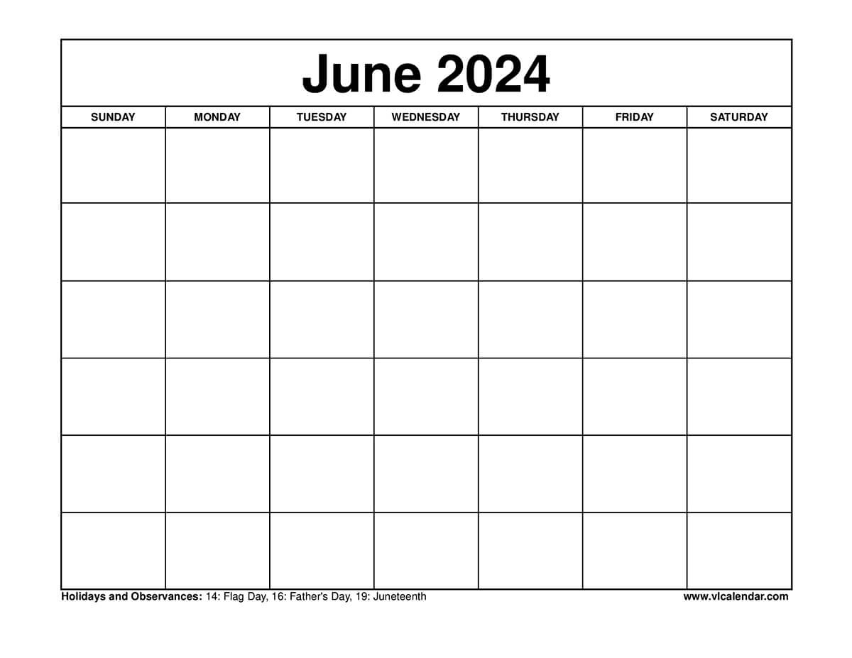 June 2024 Calendar Printable Templates With Holidays | Daily Calendar For June 2024