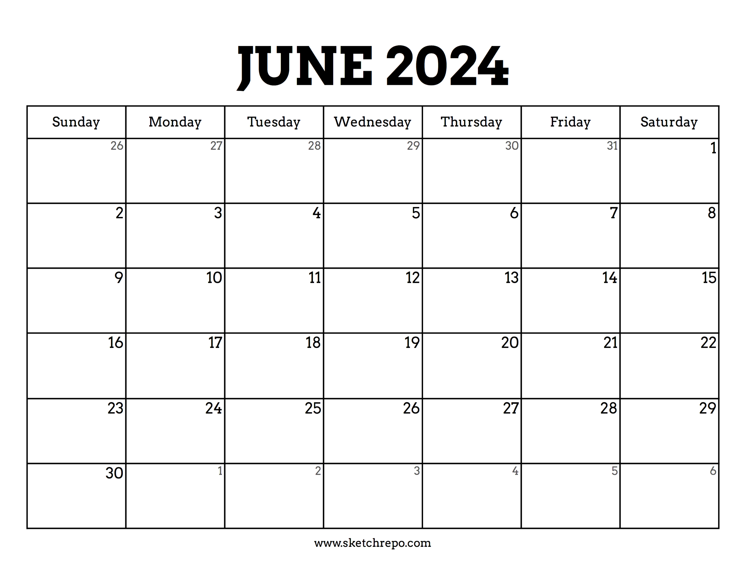 June 2024 Calendar – Sketch Repo | A Calendar For June 2024