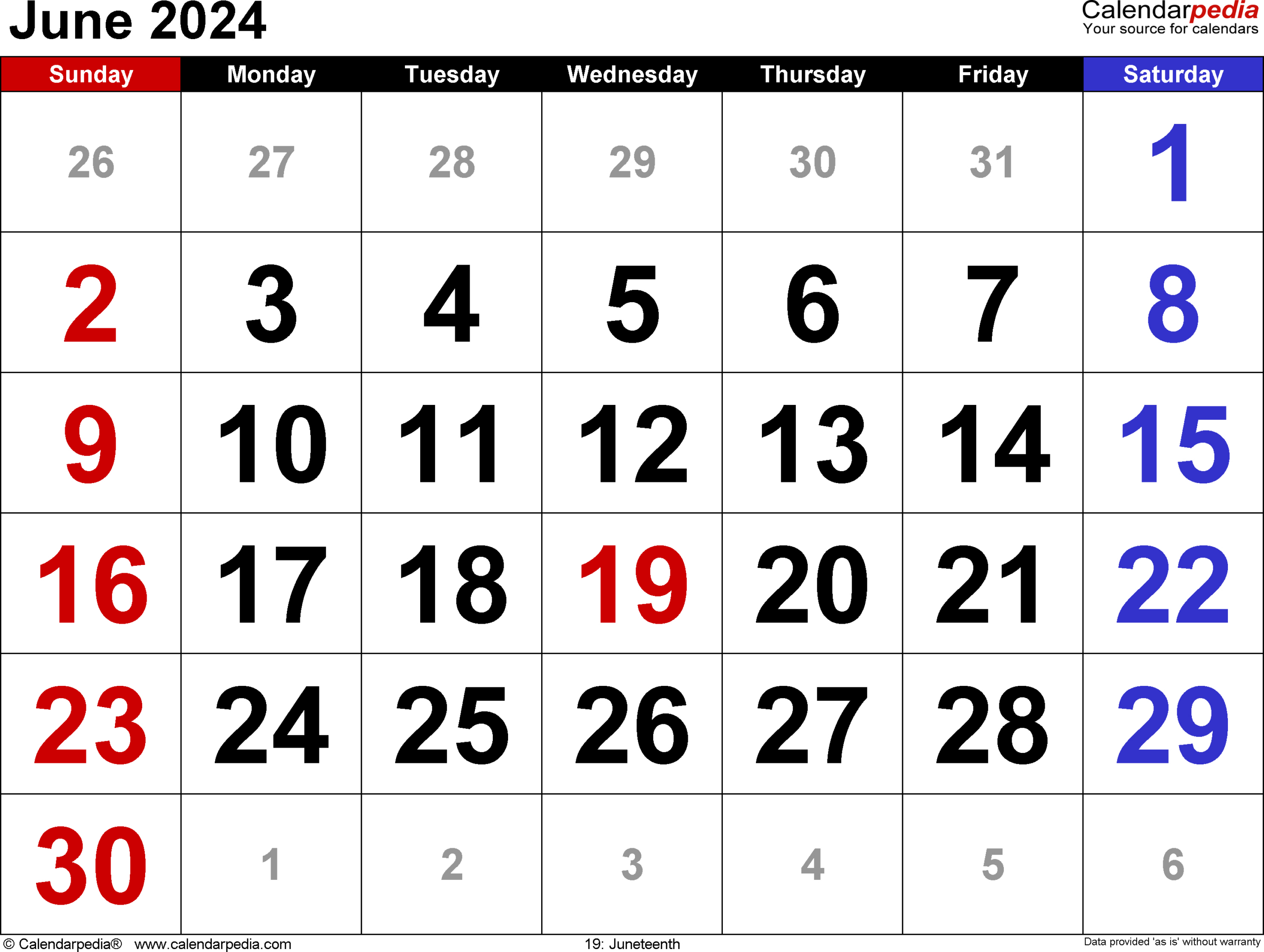 June 2024 Calendar | Templates For Word, Excel And Pdf | 2024 Calendar With Holidays June