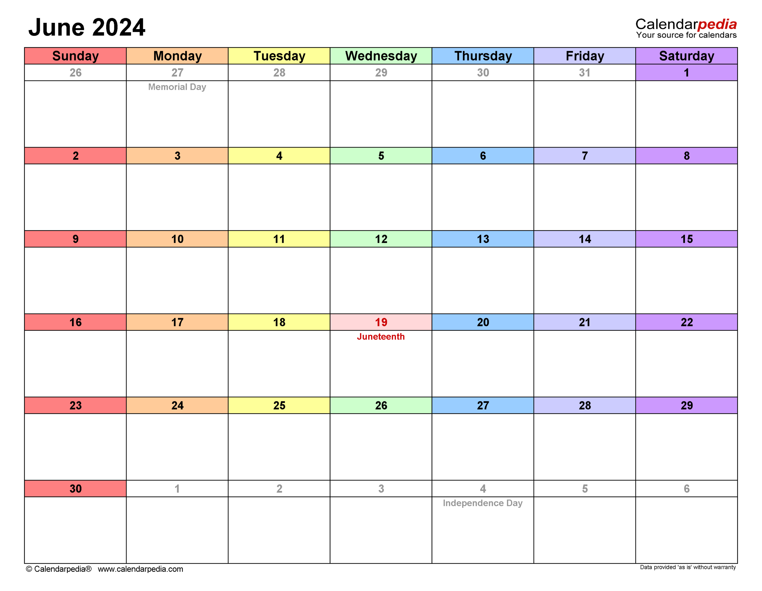 June 2024 Calendar | Templates For Word, Excel And Pdf | Calendar Template June 2024 Word