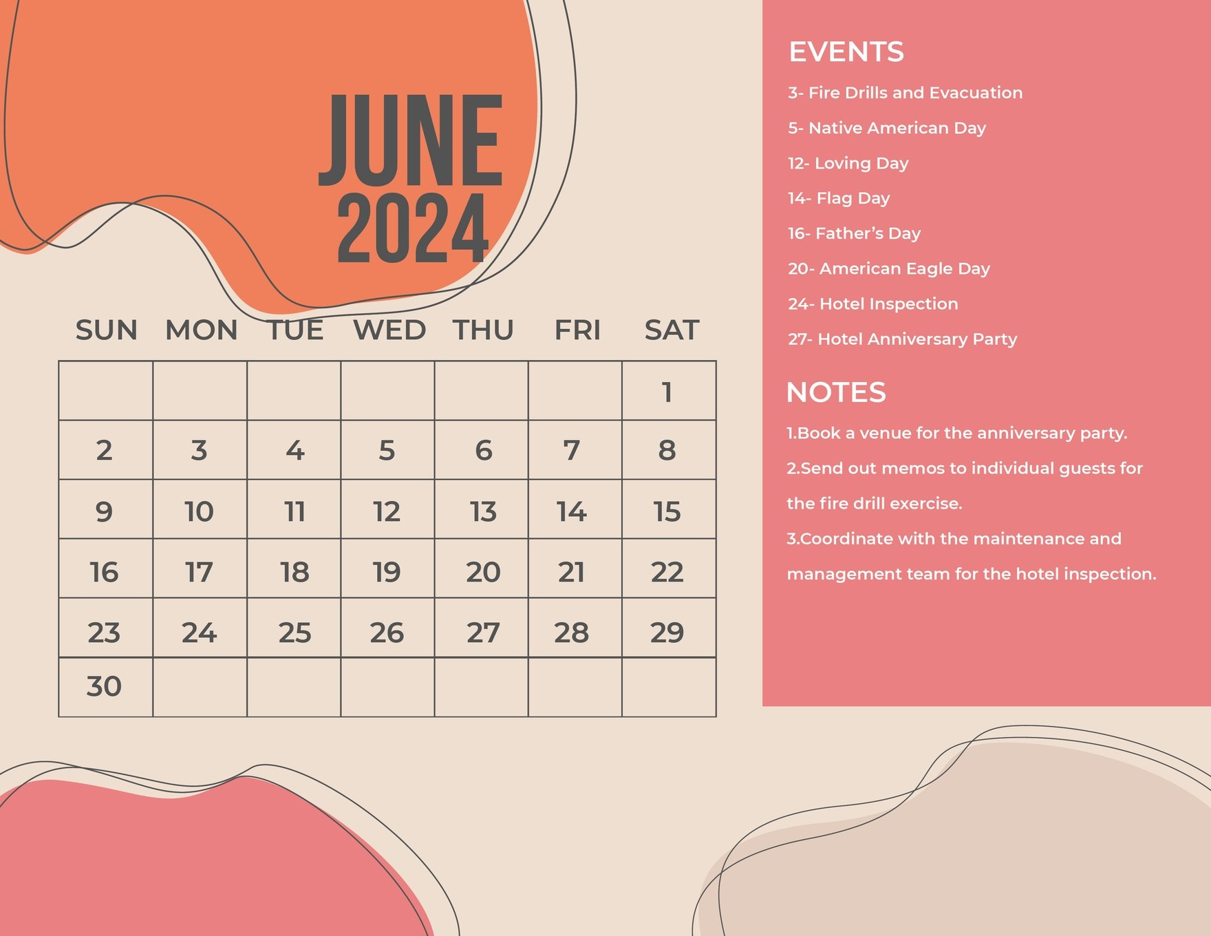 June 2024 Calendar With Holidays In Eps, Illustrator, Jpg, Word | 2024 Calendar With Holidays June