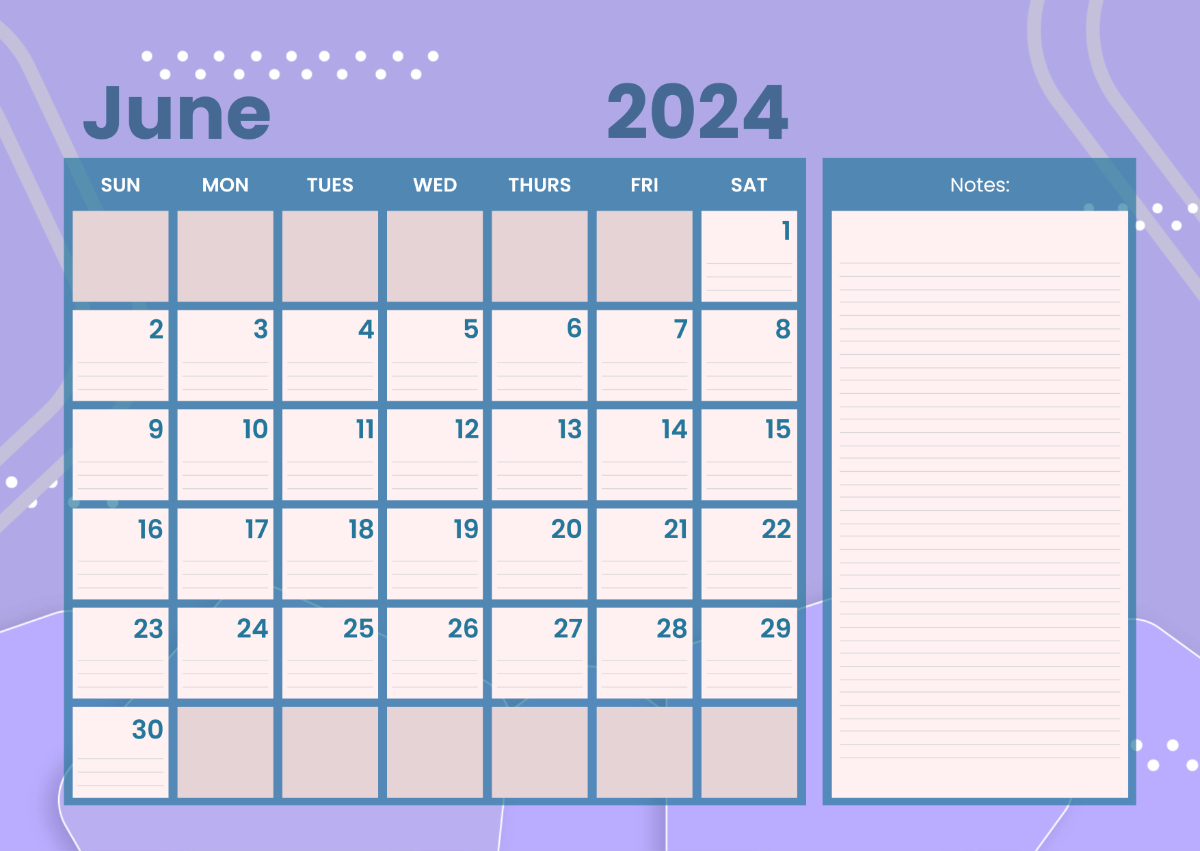 June 2024 Calendar With Lines Template - Edit Online &amp;amp; Download | Free Printable Calendar June 2024 With Lines