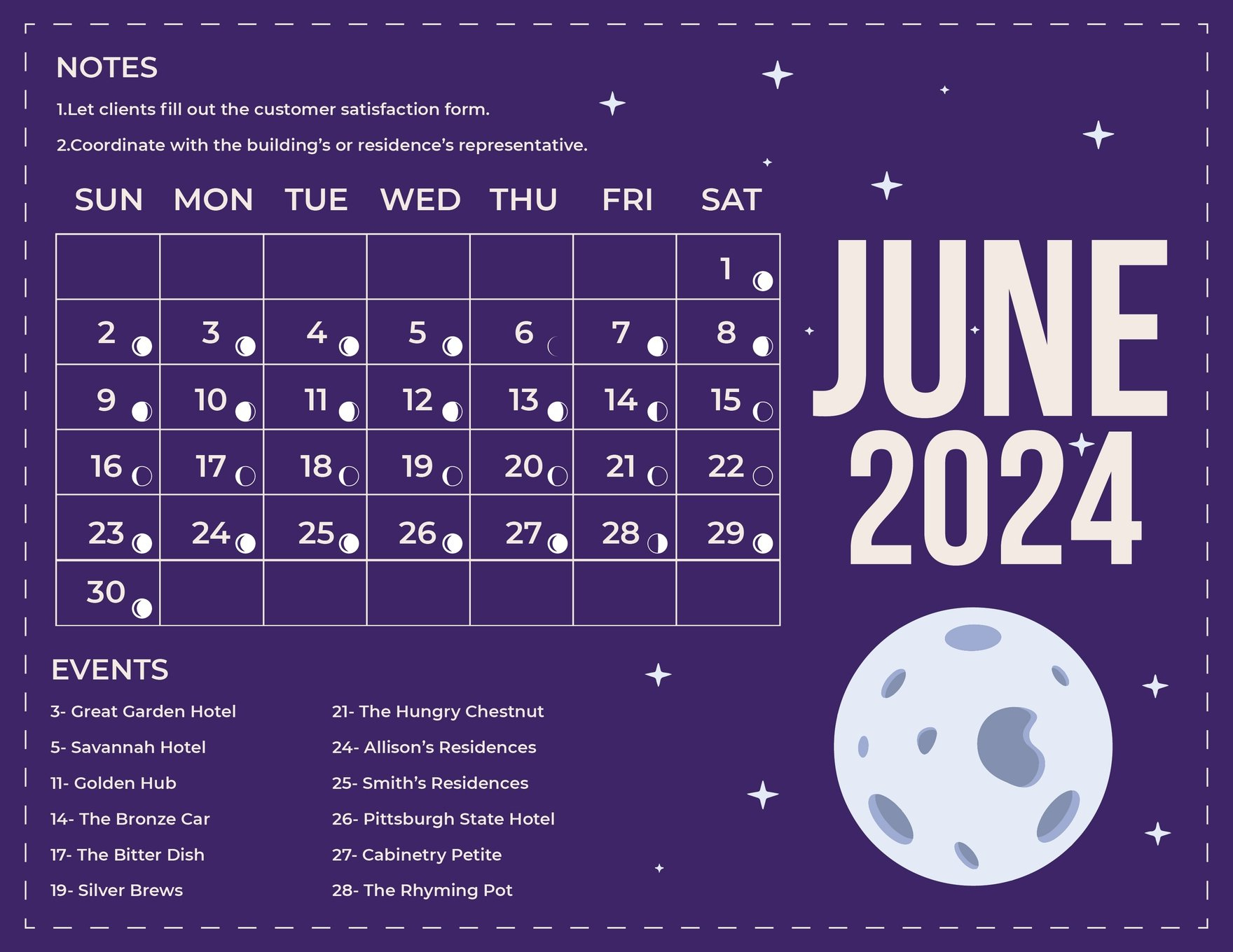 June 2024 Calendar With Moon Phases In Eps, Illustrator, Jpg, Word | Full Moon Calendar 2024 June