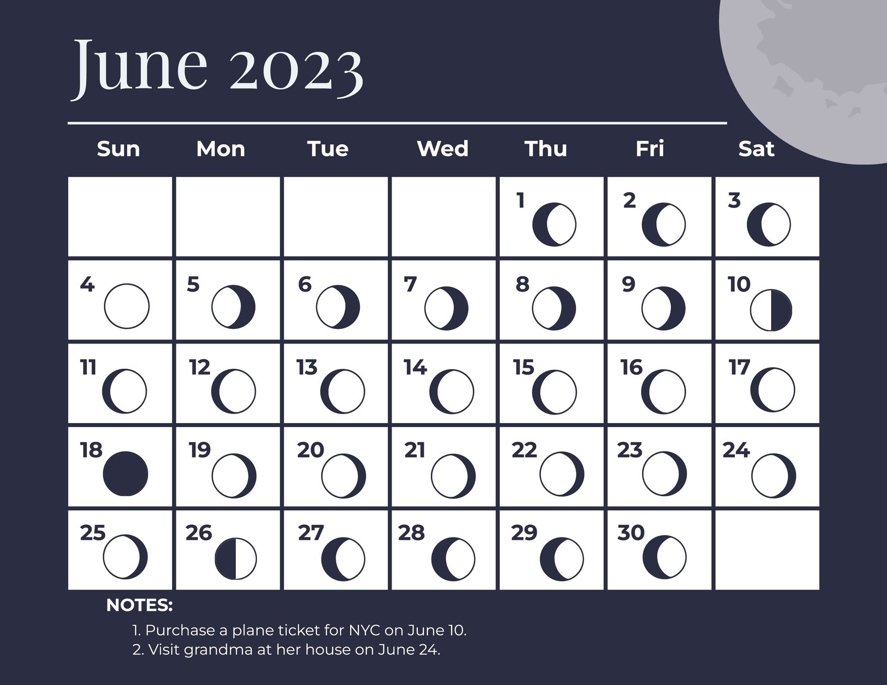 June 2024 Calendar With Moon Phases In Eps, Illustrator, Jpg, Word | June 2024 Calendar With Moon Phases