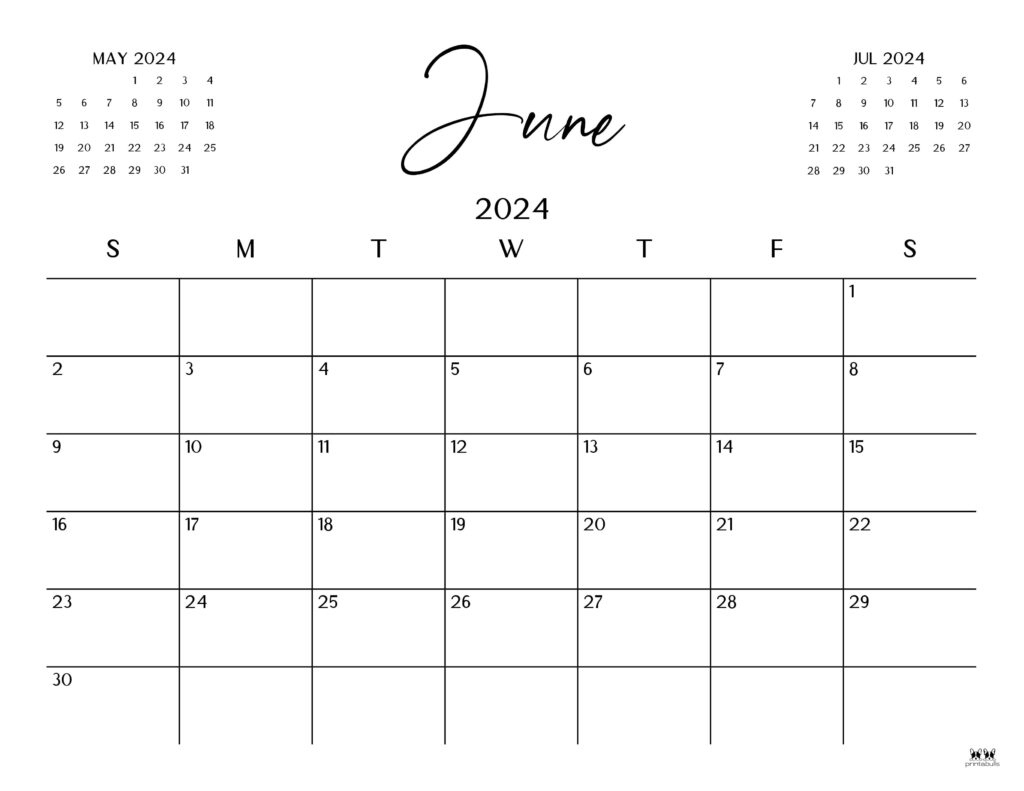 June 2024 Calendars - 50 Free Printables | Printabulls | Blank Calendar For May and June 2024