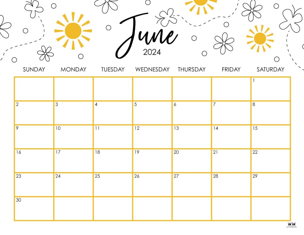 June 2024 Calendars - 50 Free Printables | Printabulls | Calendar Month of June 2024