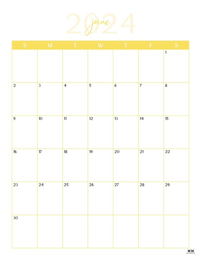 June 2024 Calendars - 50 Free Printables | Printabulls | Large Print June 2024 Calendar