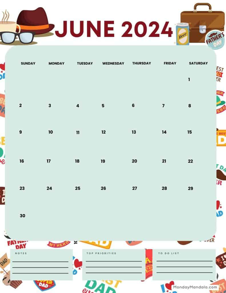 June 2024 Calendars (52 Free Pdf Printables) | June 2024 Calendar Fathers Day