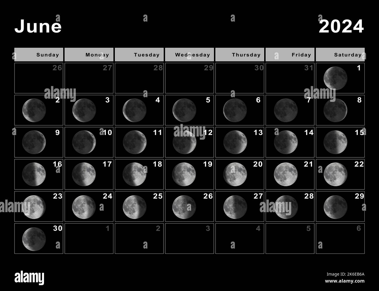 June 2024 Lunar Calendar, Moon Cycles, Moon Phases Stock Photo - Alamy | Moon Phase Calendar For June 2024