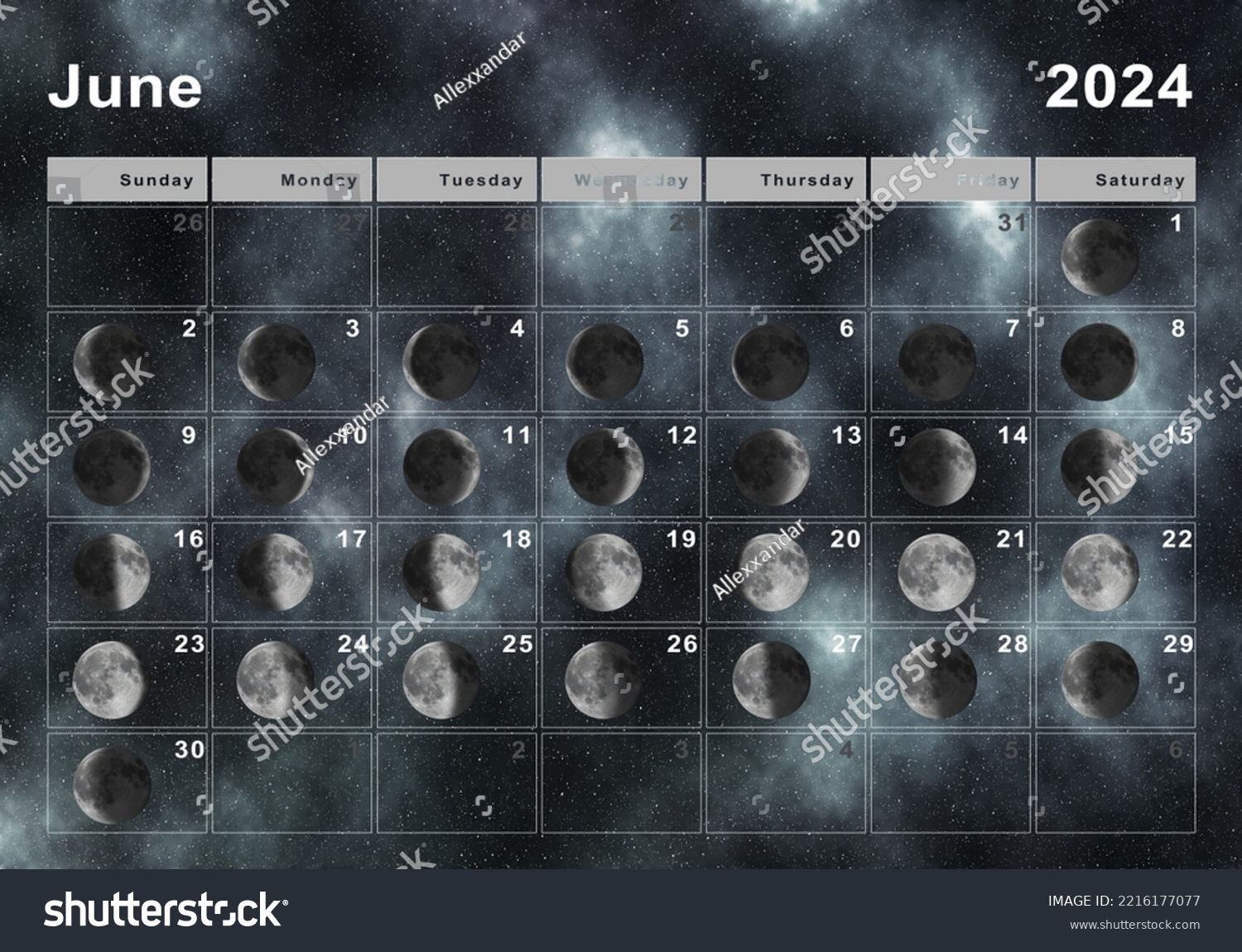 June 2024 Lunar Calendar Moon Cycles Stock Illustration 2216177077 | Lunar Calendar For June 2024