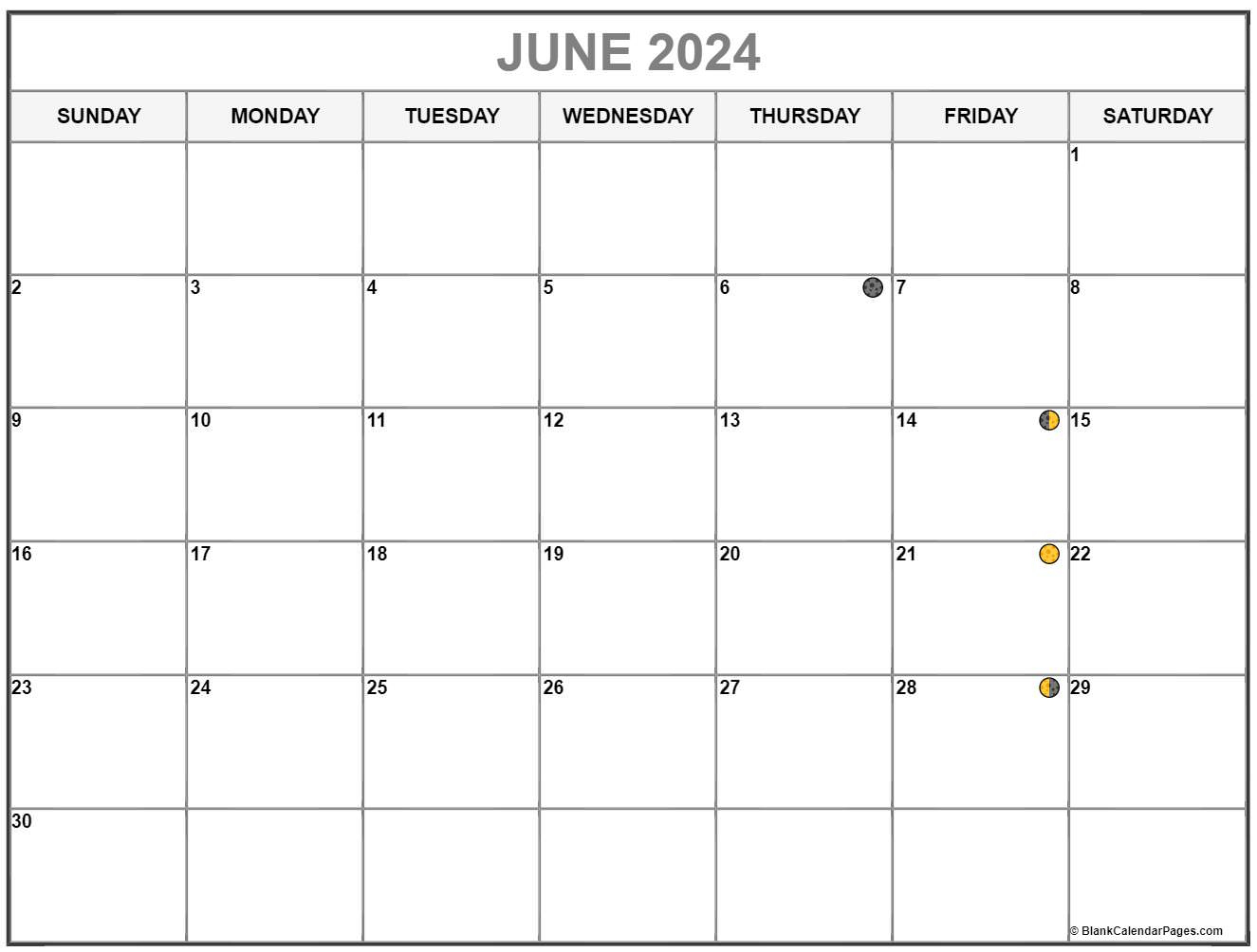 June 2024 Lunar Calendar | Moon Phase Calendar | Full Moon Calendar 2024 June