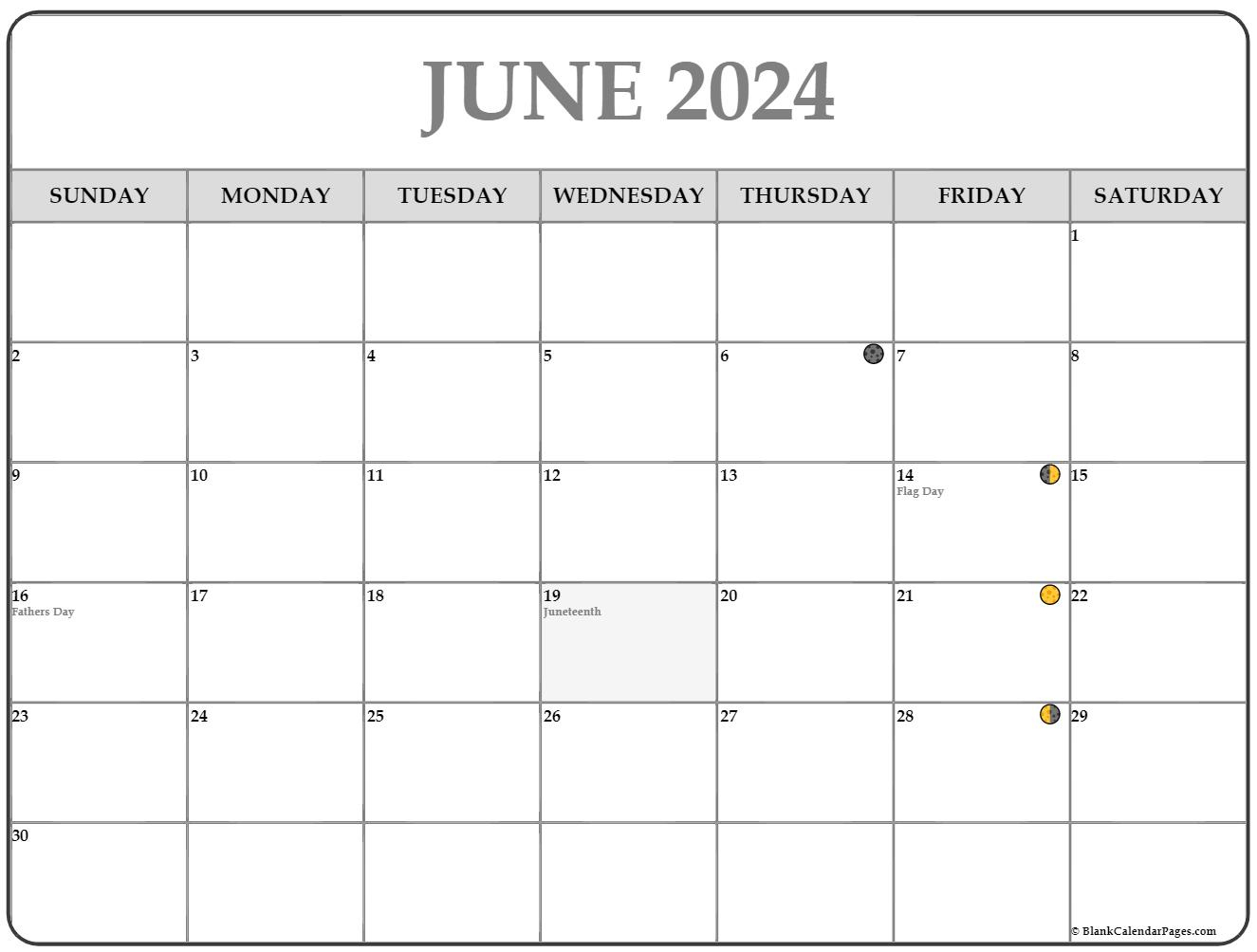 June 2024 Lunar Calendar | Moon Phase Calendar | Full Moon Calendar For June