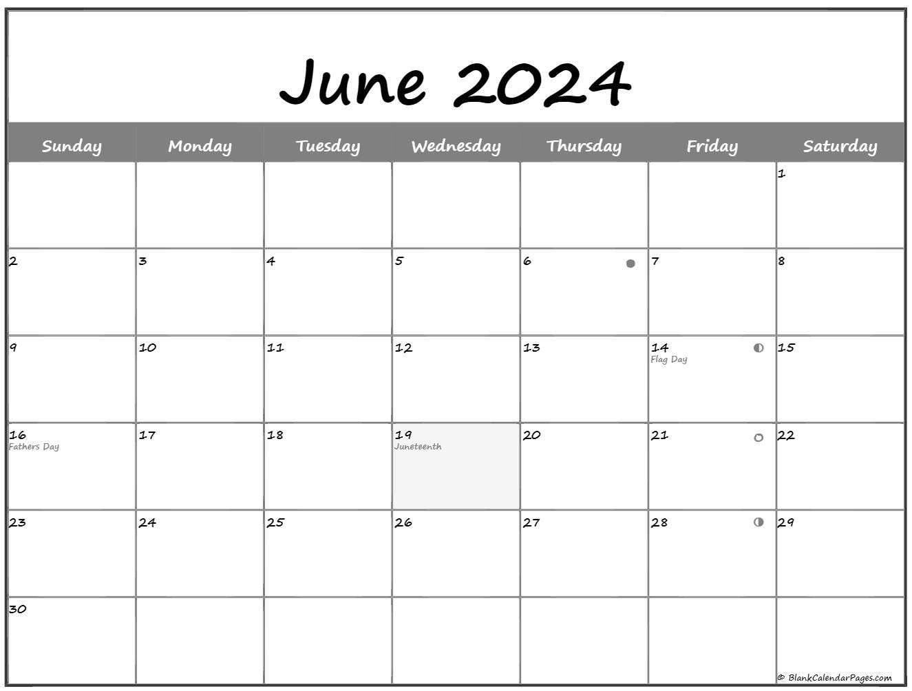 June 2024 Lunar Calendar | Moon Phase Calendar | June 2024 Calendar With Moon Phases