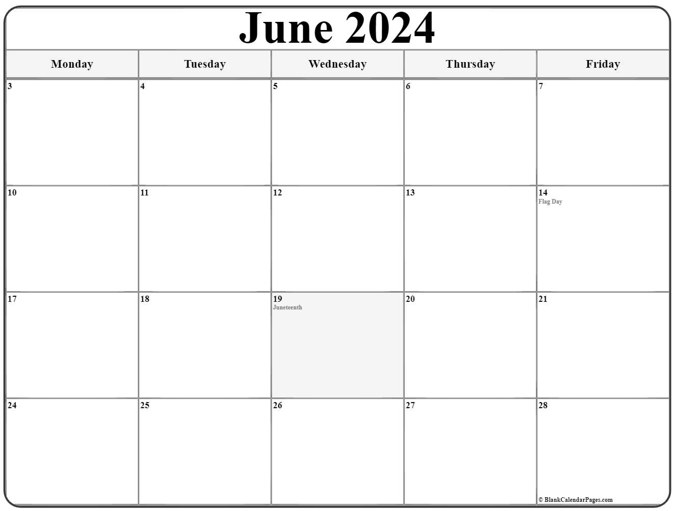 June 2024 Monday Calendar | Monday To Sunday | Daily Calendar For June 2024