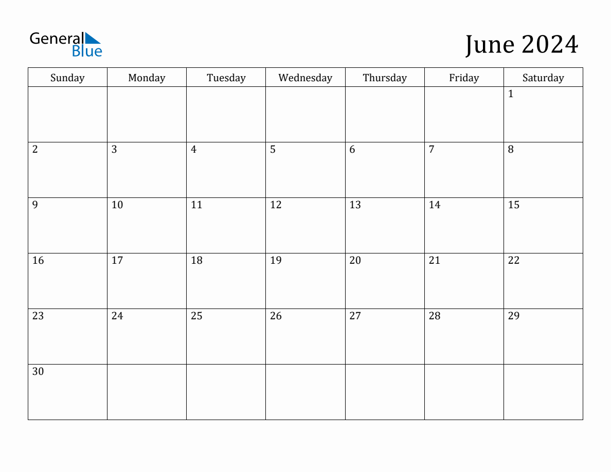 June 2024 Monthly Calendar | General Blue Calendar June 2024