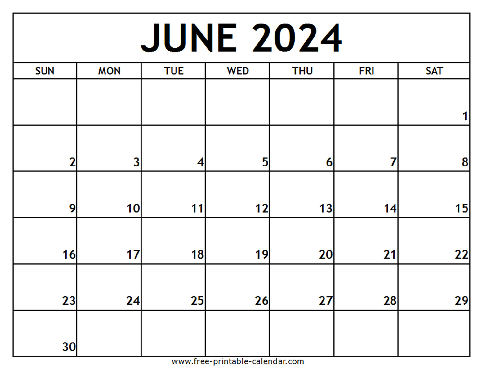 June 2024 Printable Calendar - Free-Printable-Calendar | 2024 Calendar Month Of June