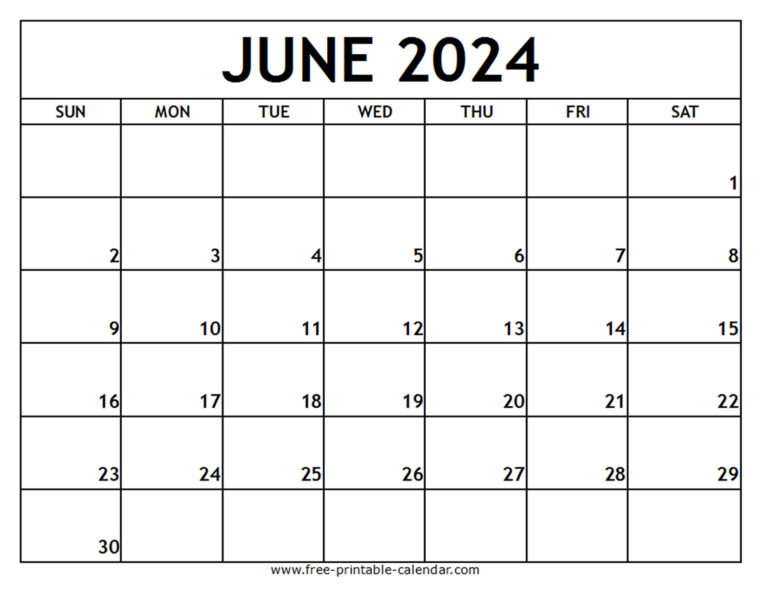 June 2024 Printable Calendar - Free-Printable-Calendar | Free Calendar Template June 2024