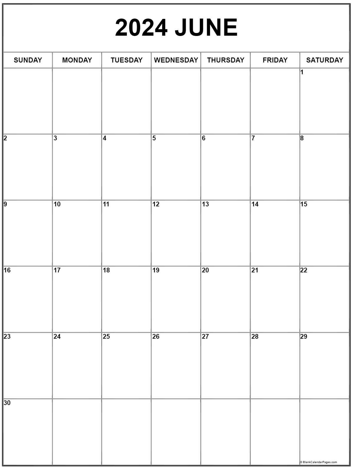 June 2024 Vertical Calendar | Portrait | 2024 Calendar June To December