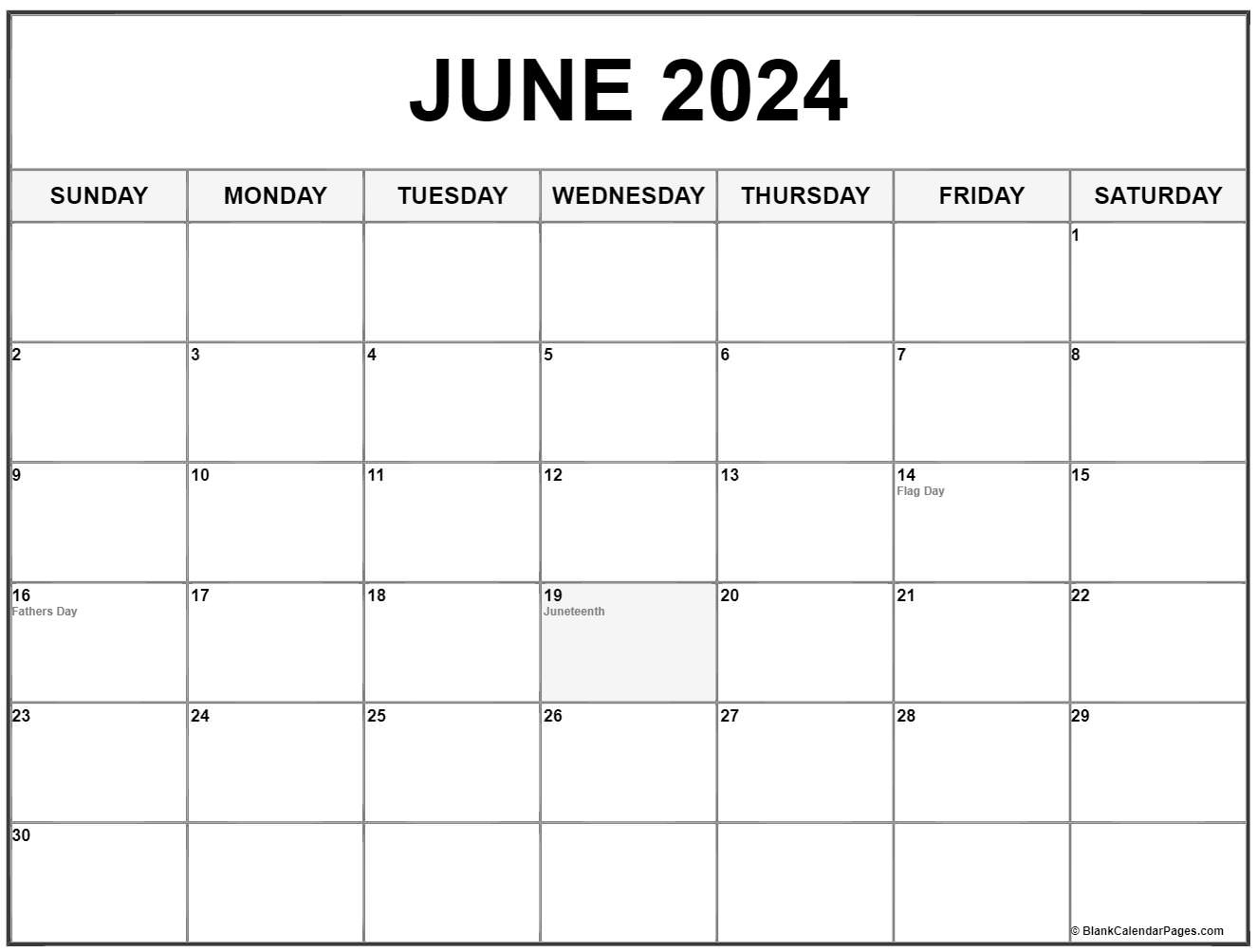 June 2024 With Holidays Calendar | 2024 Calendar With Holidays June