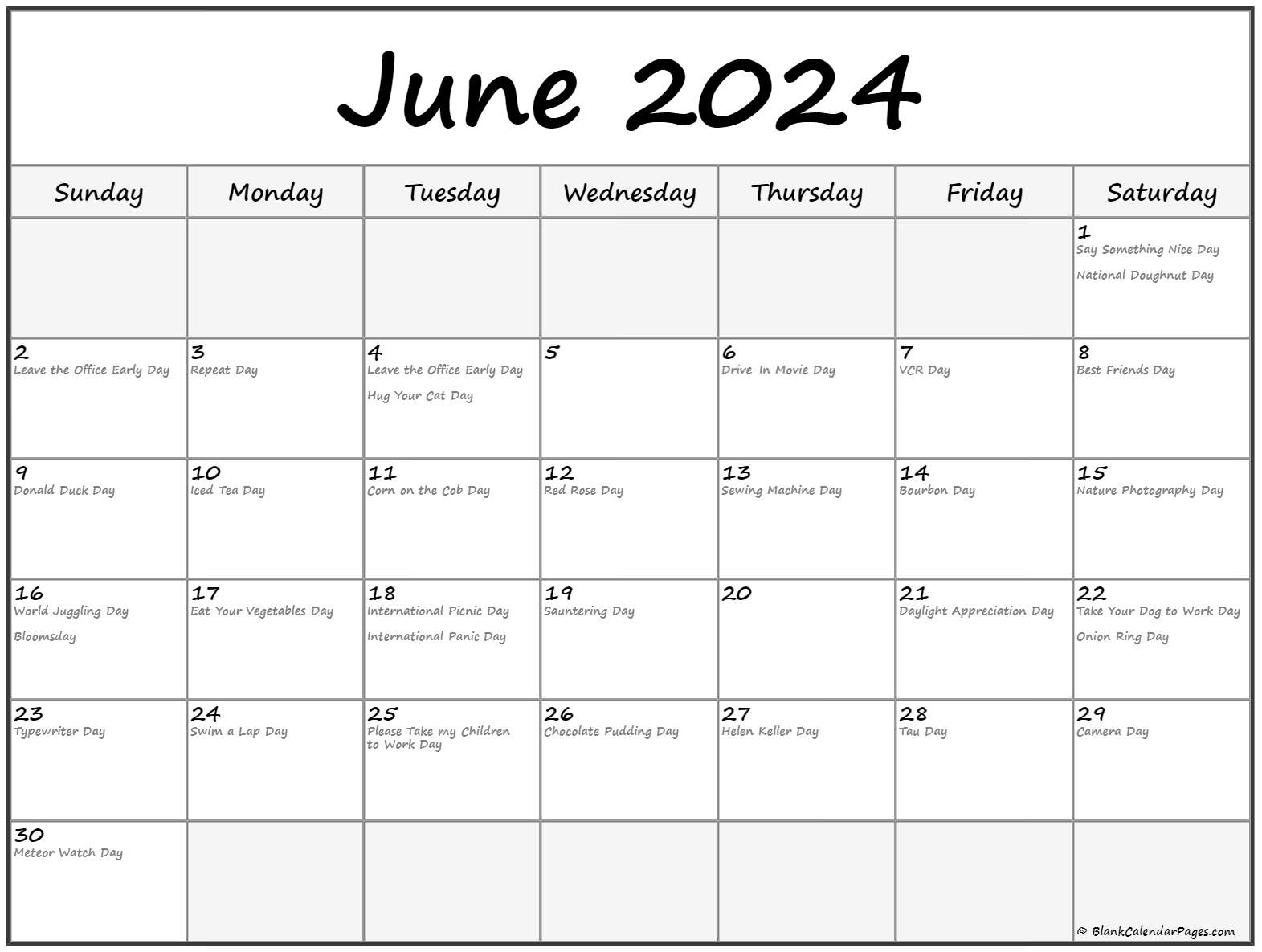 June 2024 With Holidays Calendar | Calendar Events For June 2024