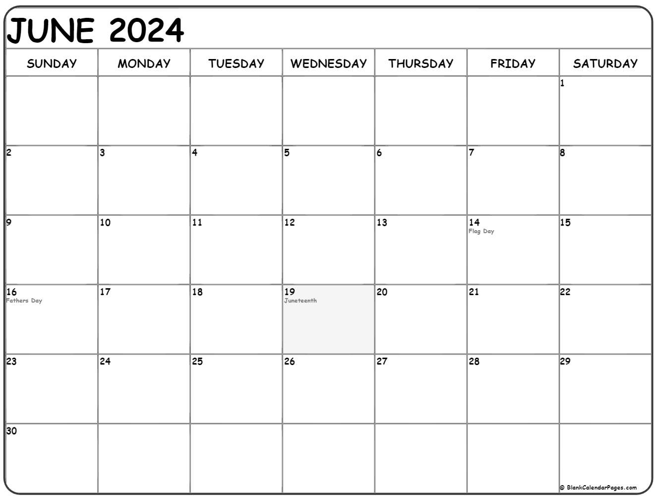 June 2024 With Holidays Calendar | June 2024 Calendar With Holidays Usa