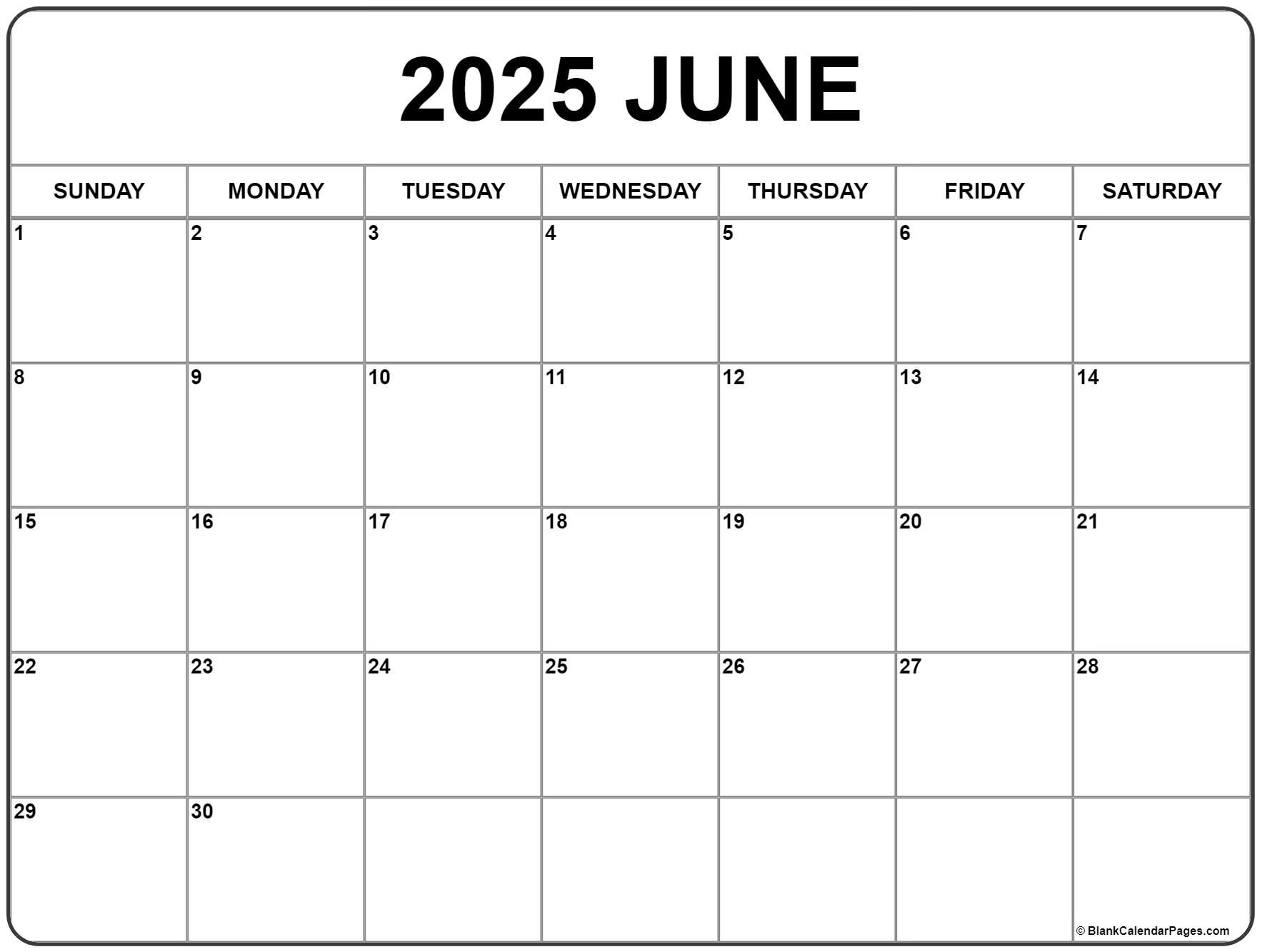 June 2025 Calendar | Free Printable Calendar | August 2024 - June 2025 Calendar Printable