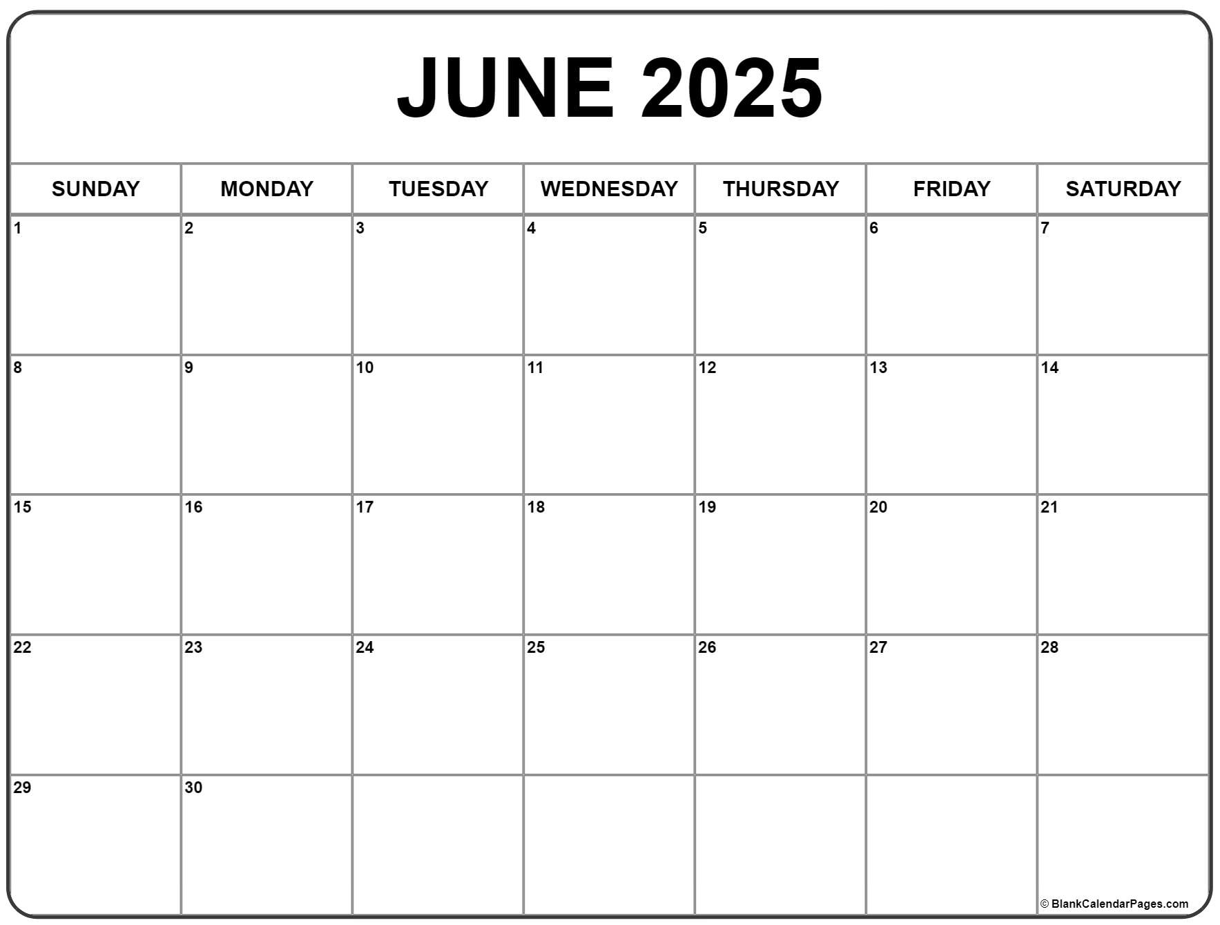 June 2025 Calendar | Free Printable Calendar | Printable Calendar July 2024 To June 2025