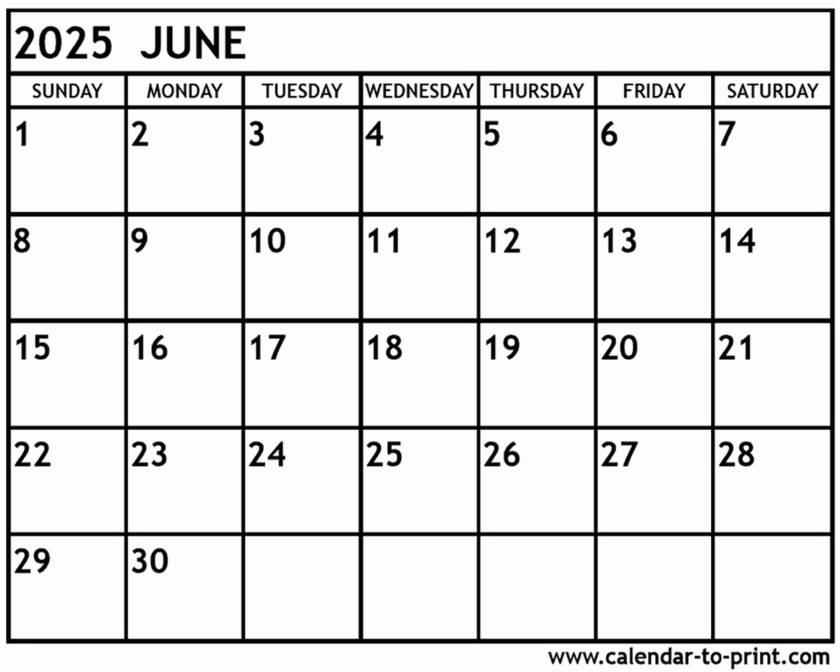 June 2025 Calendar Printable | Free Printable Calendar August 2024 - June 2025