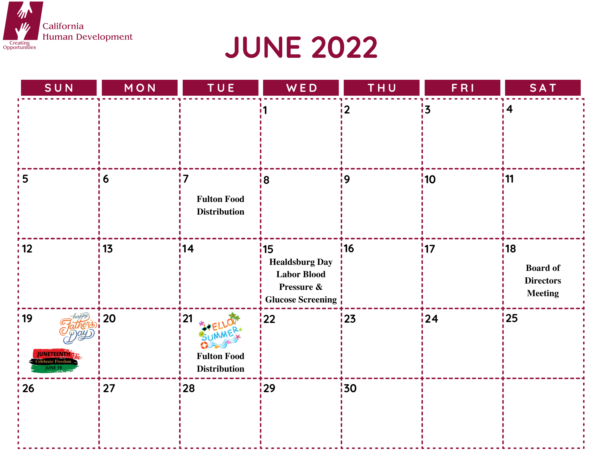 June Event Calendar - California Human Development | Show Calendar For The Month Of June