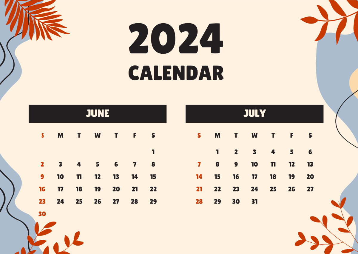 June July 2024 Calendar Template - Edit Online &amp;amp; Download Example | 2024 Calendar June And July