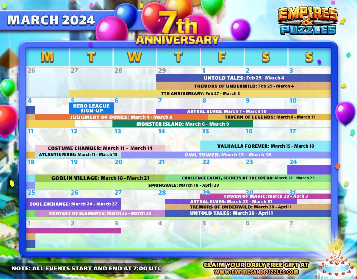 March 2024 Calendar Of Events | Empires &amp;amp; Puzzles | Empires And Puzzles June 2024 Calendar