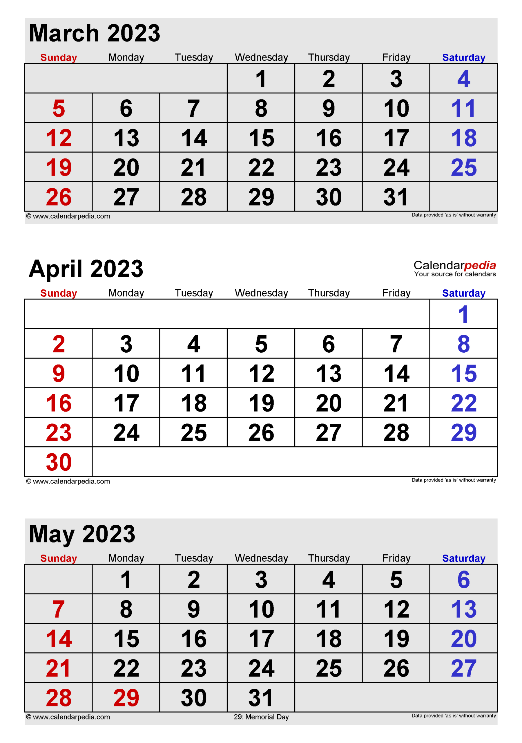 March April May 2023 Printable Calendar | March April May June Calendar