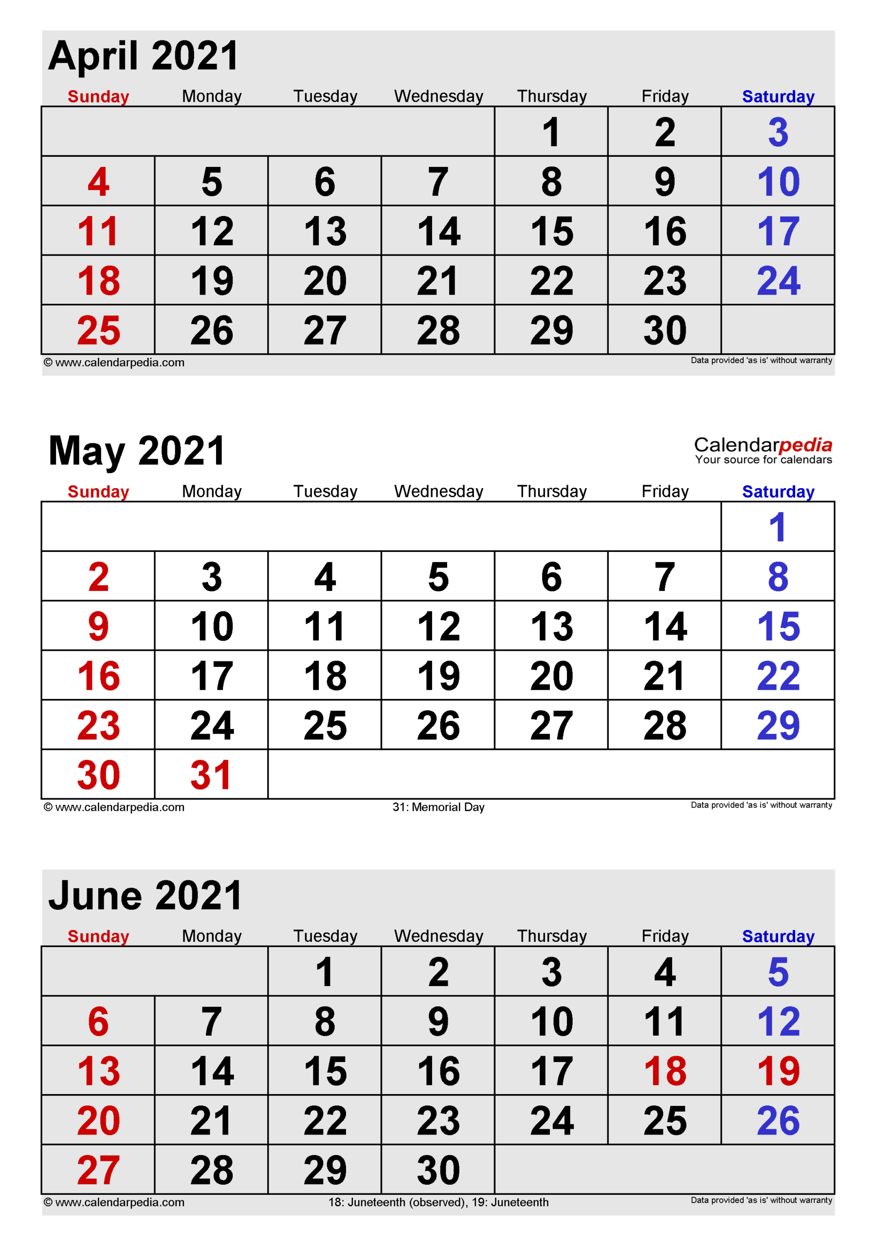 May 2021 Calendar | Templates For Word, Excel And Pdf | Printable May and June Calendar