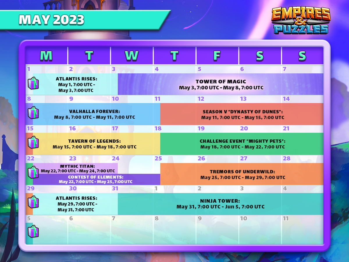 May 2023 Calendar Of Events | Empires &amp;amp; Puzzles | Empires Puzzles June 2024 Calendar