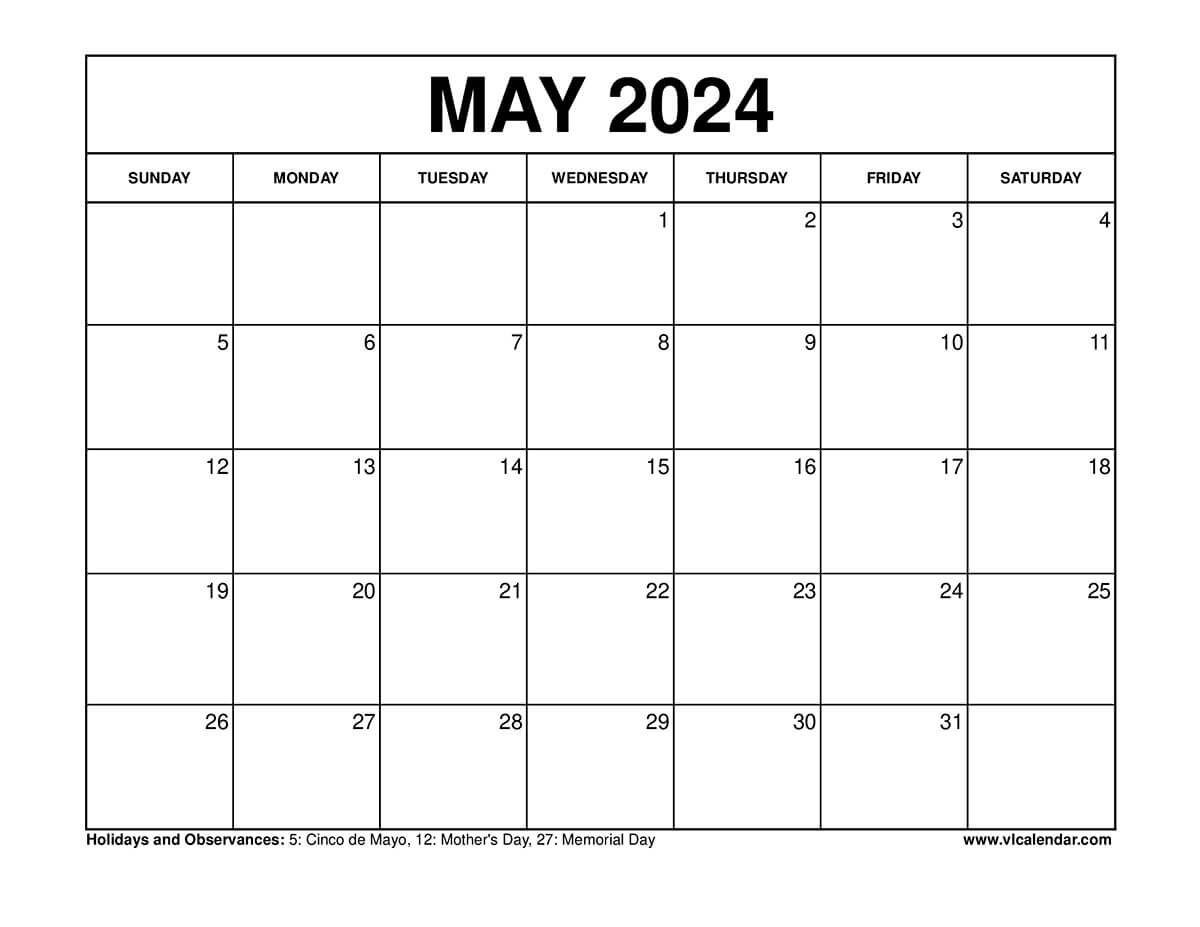 May 2024 Calendar Printable Templates With Holidays | Catholic Calendar For June 2024