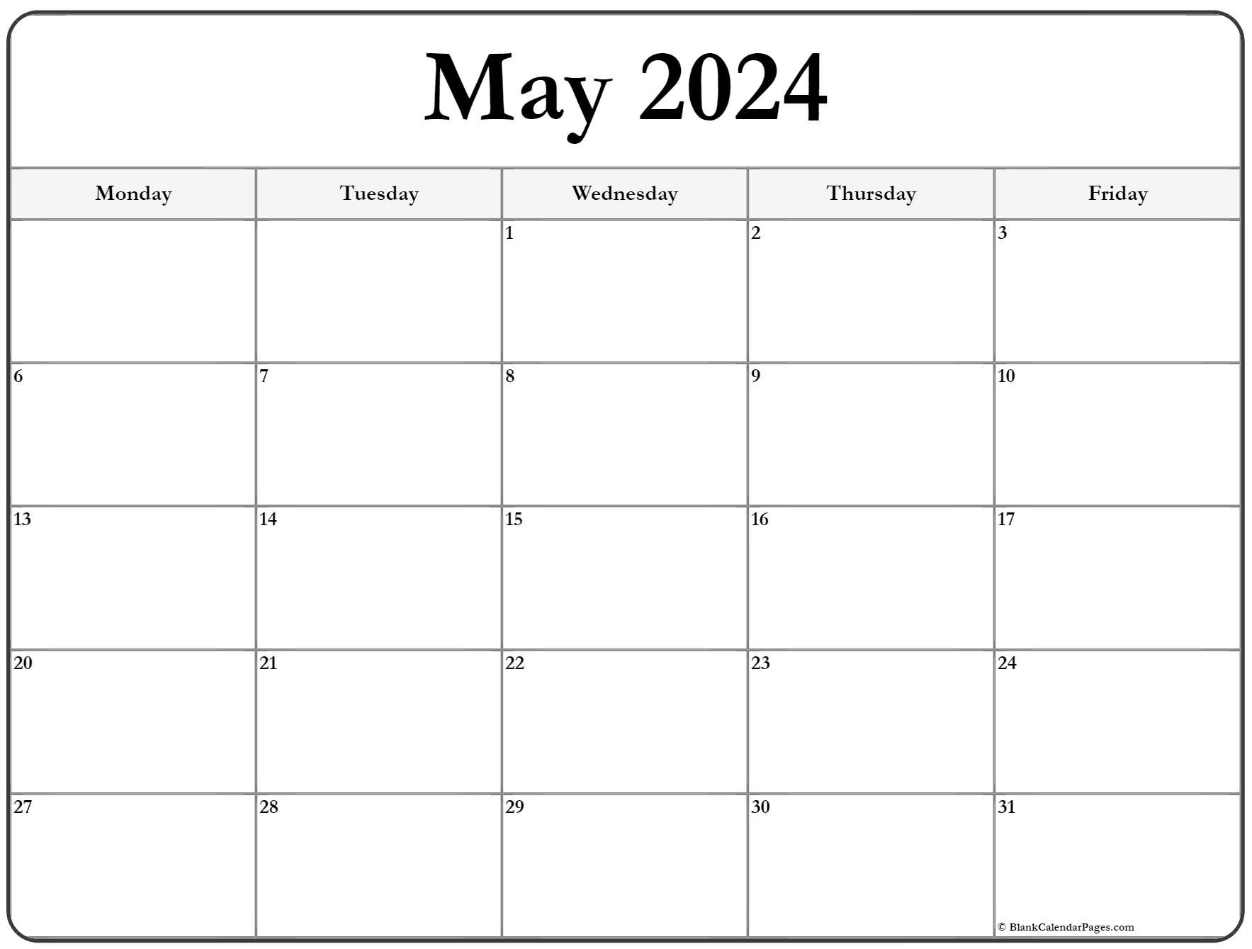 May 2024 Monday Calendar | Monday To Sunday | May 2024 To June 2024 Calendar