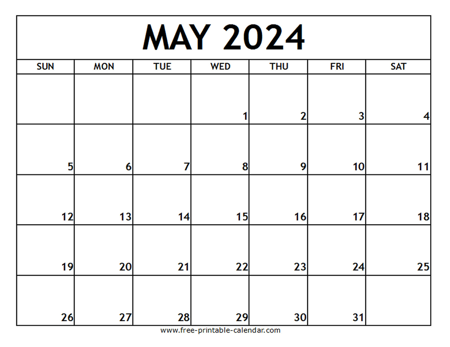 May 2024 Printable Calendar - Free-Printable-Calendar | Free Printable Calendar May June July 2024