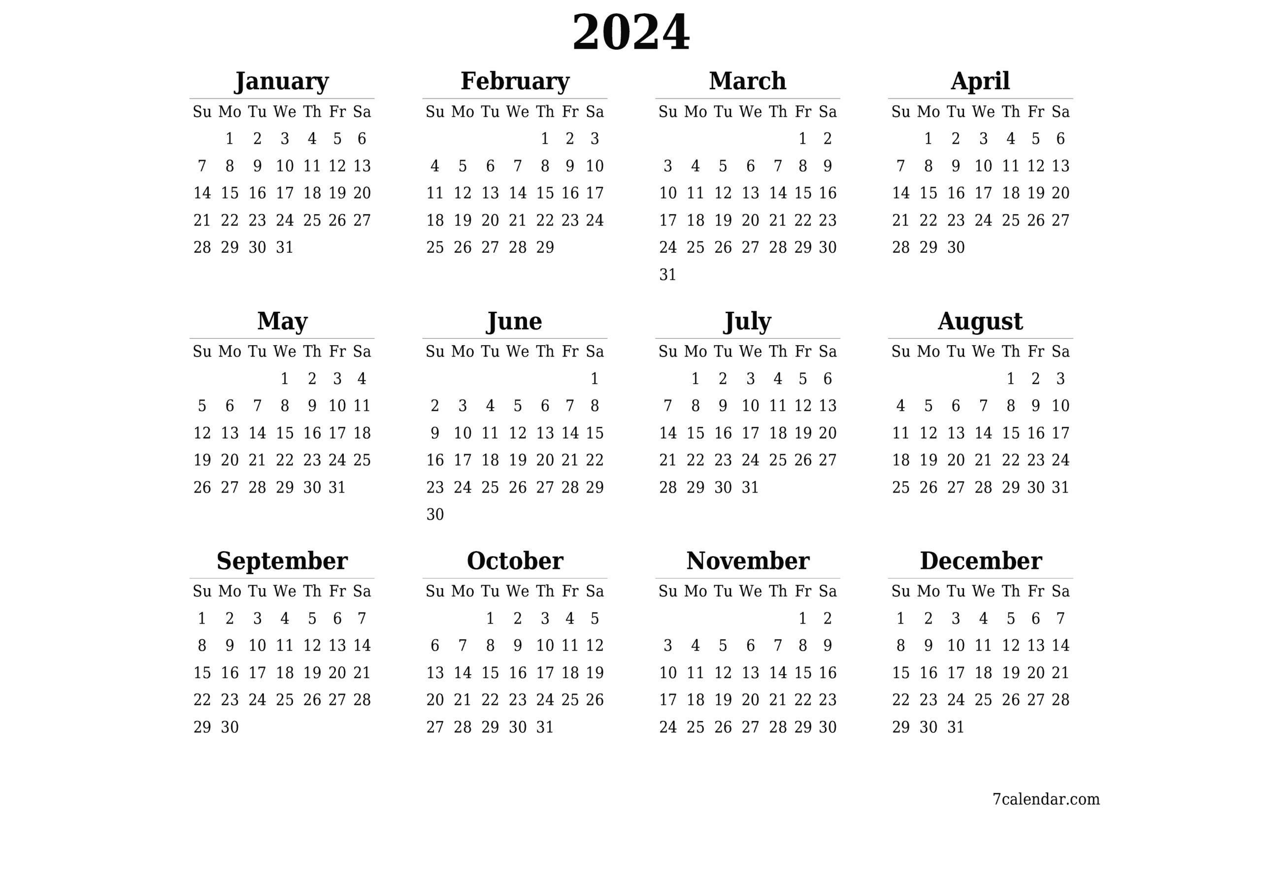 May Calendar 2024 Printable Template - 7Calendar | June To Dec 2024 Calendar