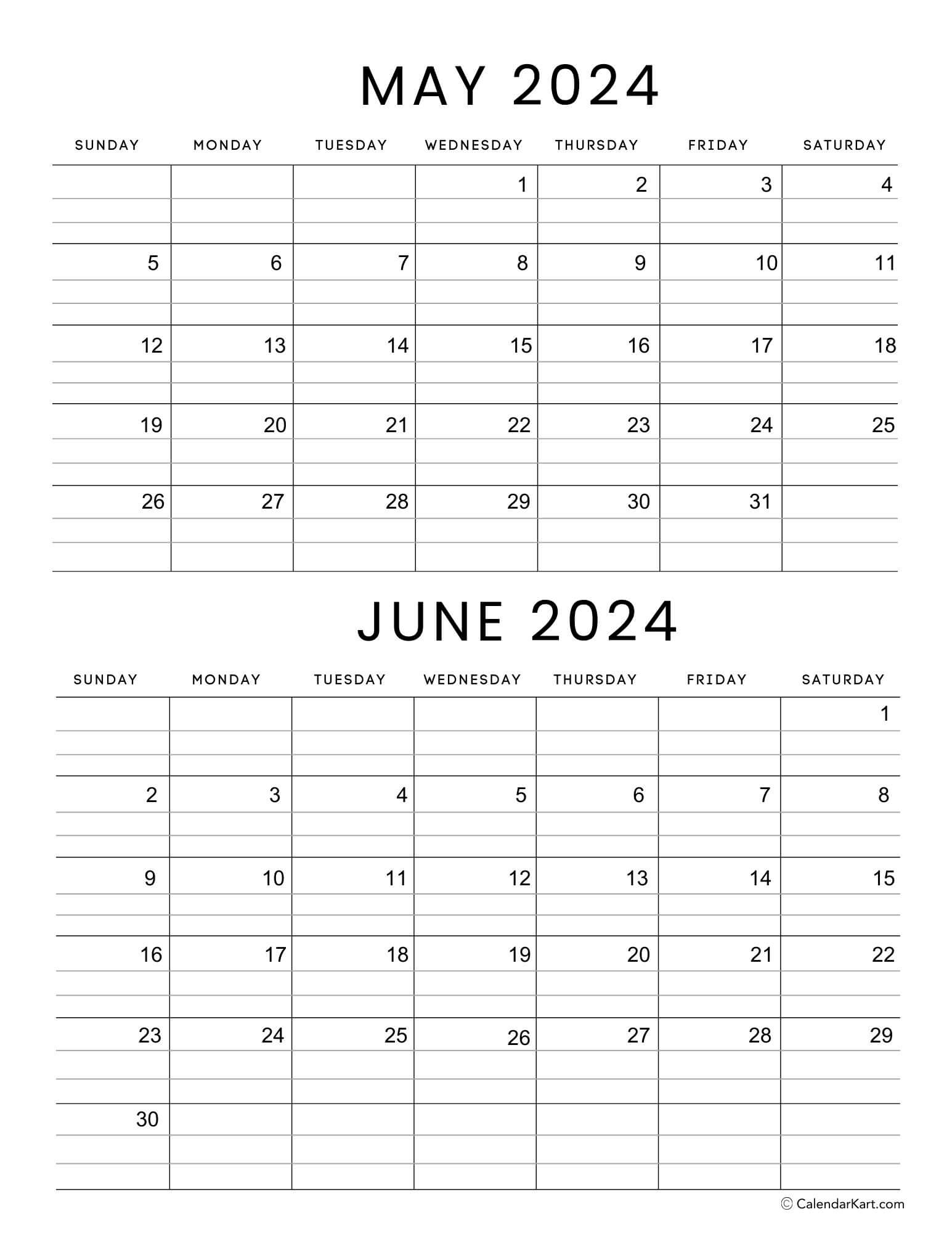 May June 2024 Calendars (3Rd Bi-Monthly) - Calendarkart | Printable Calendar 2024 May And June