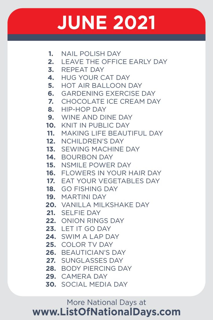 National Days In June 2021 | National Holiday Calendar, National | How Many Calendar Days In June