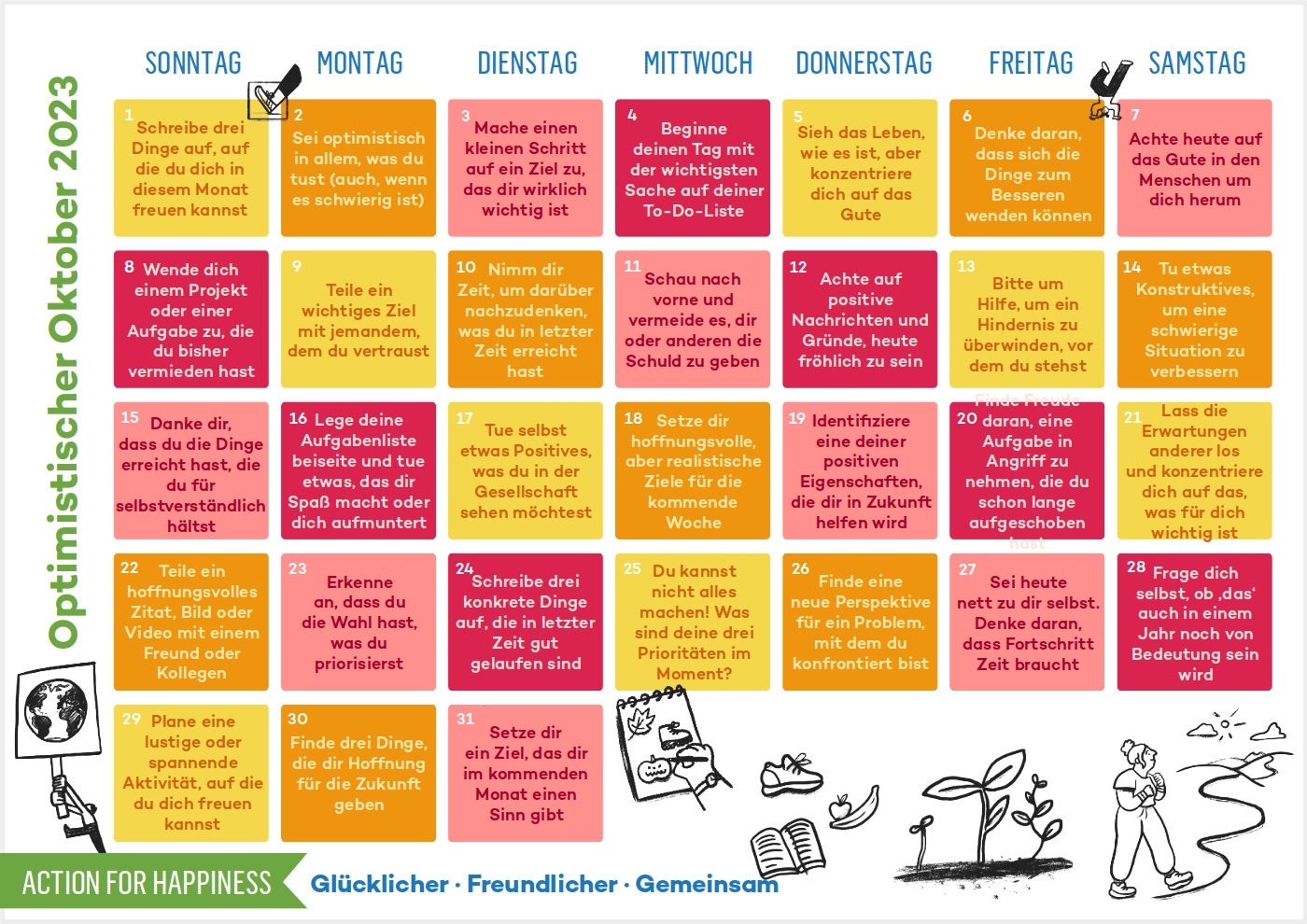 Optimistischer Oktober - Action For Happiness Im Deutschsprachigen | Action For Happiness June Calendar