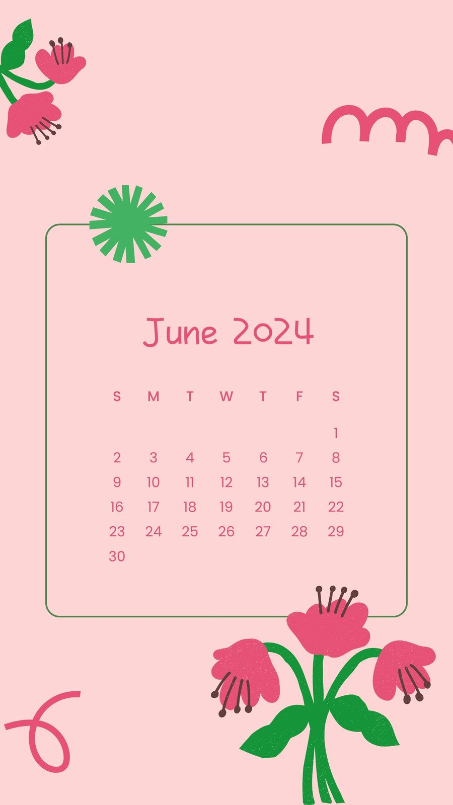 Page 9 - Free And Customizable Cute Pink Wallpaper Templates | June 2024 Calendar Phone Wallpaper