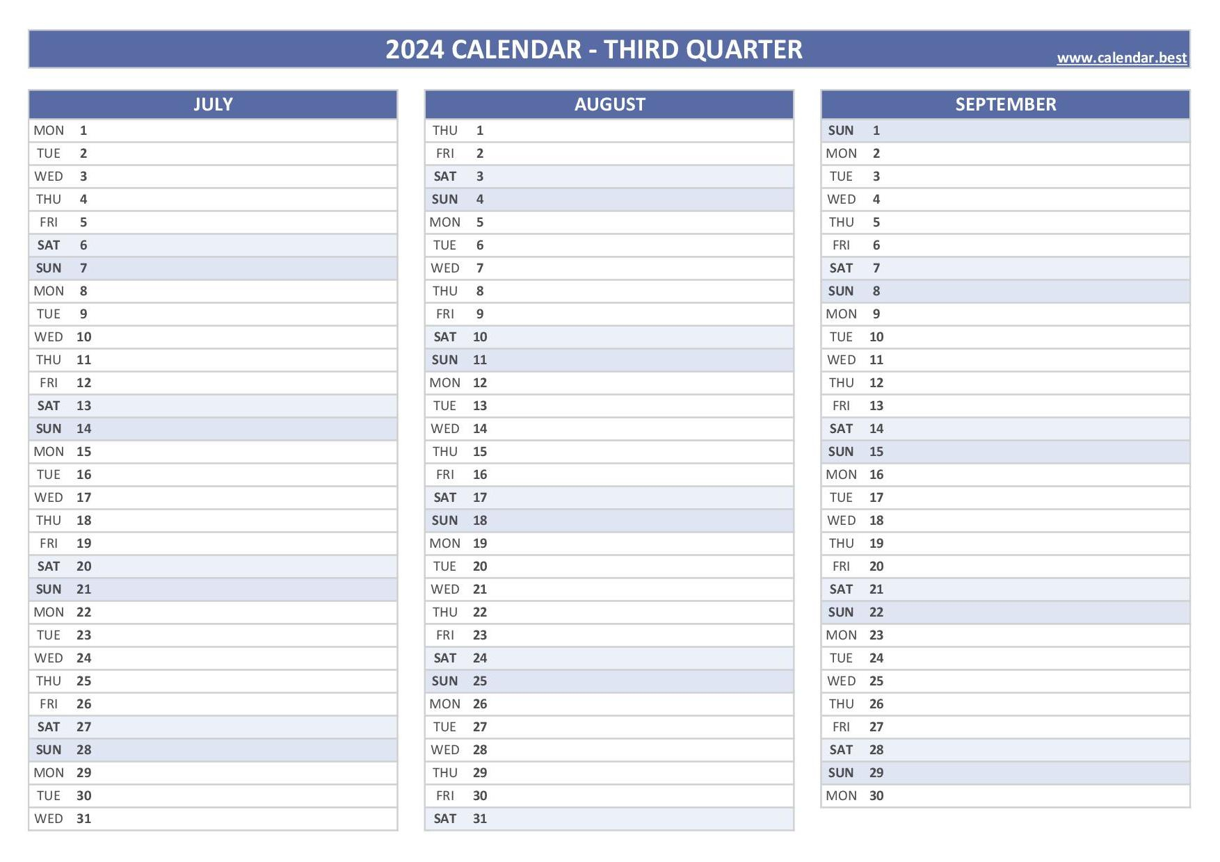 Printable 3Rd Quarter 2024 Calendar | Calendar September 2024 To June 2024