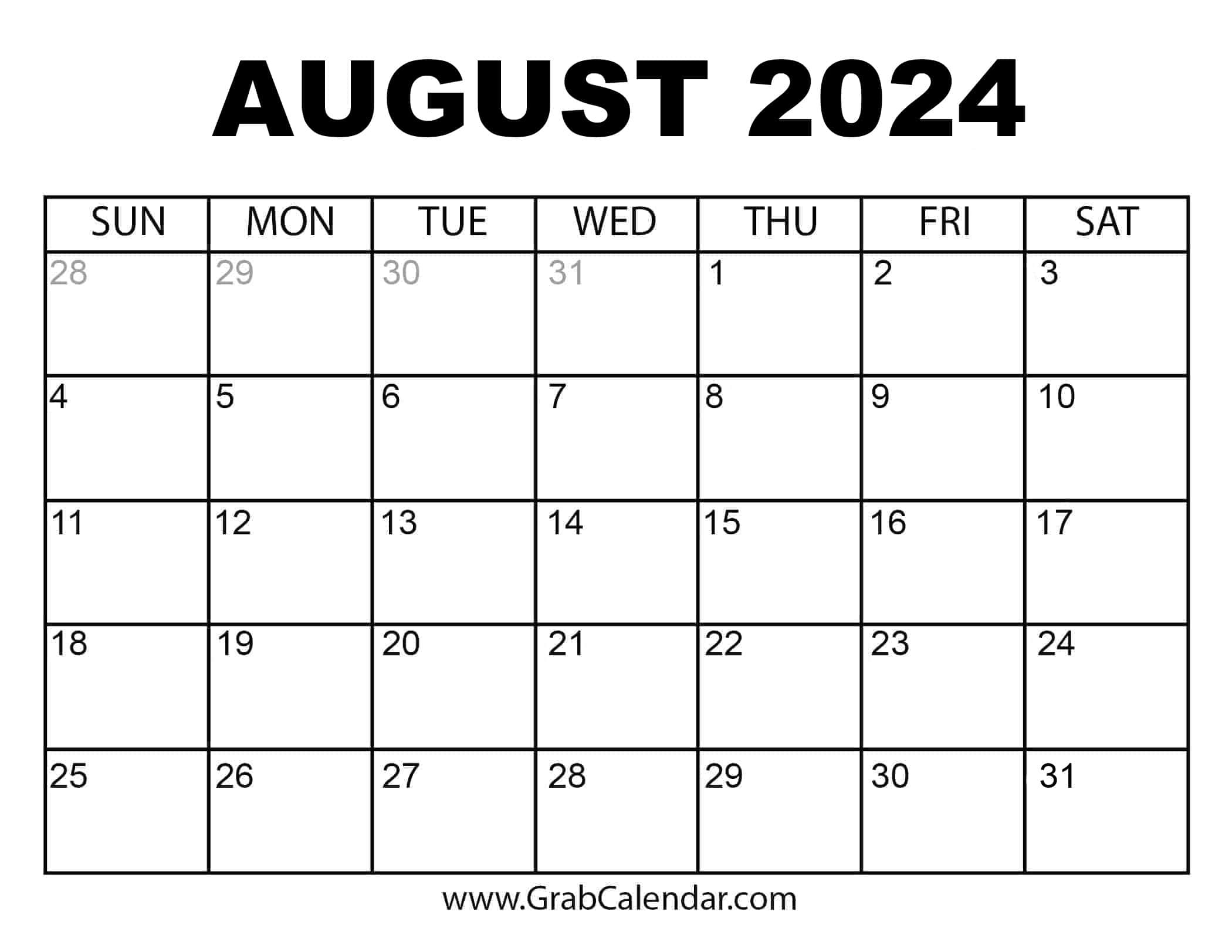 Printable August 2024 Calendar | Calendar June July August 2024