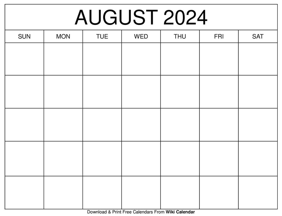 Printable August 2024 Calendar Templates With Holidays | Blank Calendar August 2024 to June 2024