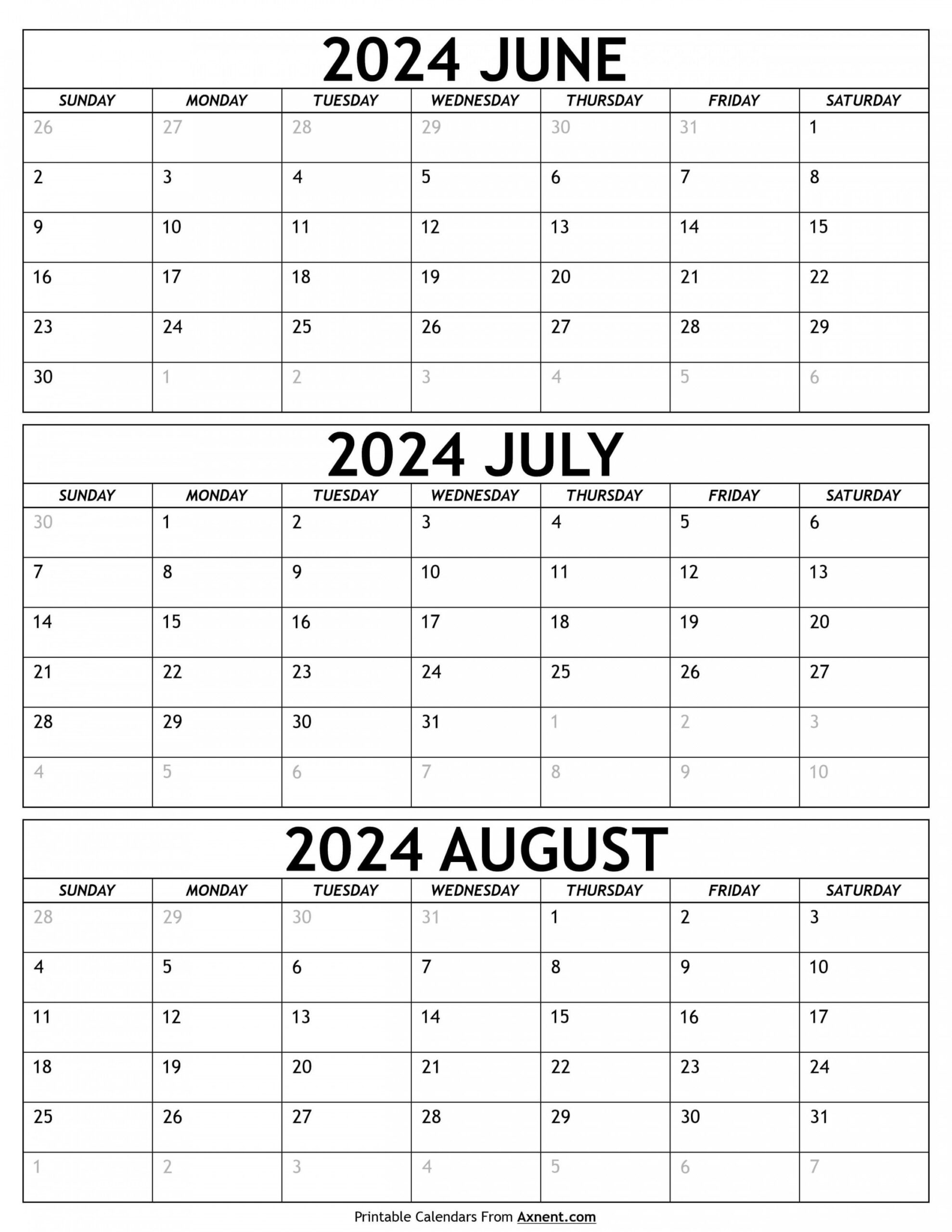 Printable Calendar June July August 2024 In 2024 | June Calendar | 2024 Calendar June and July