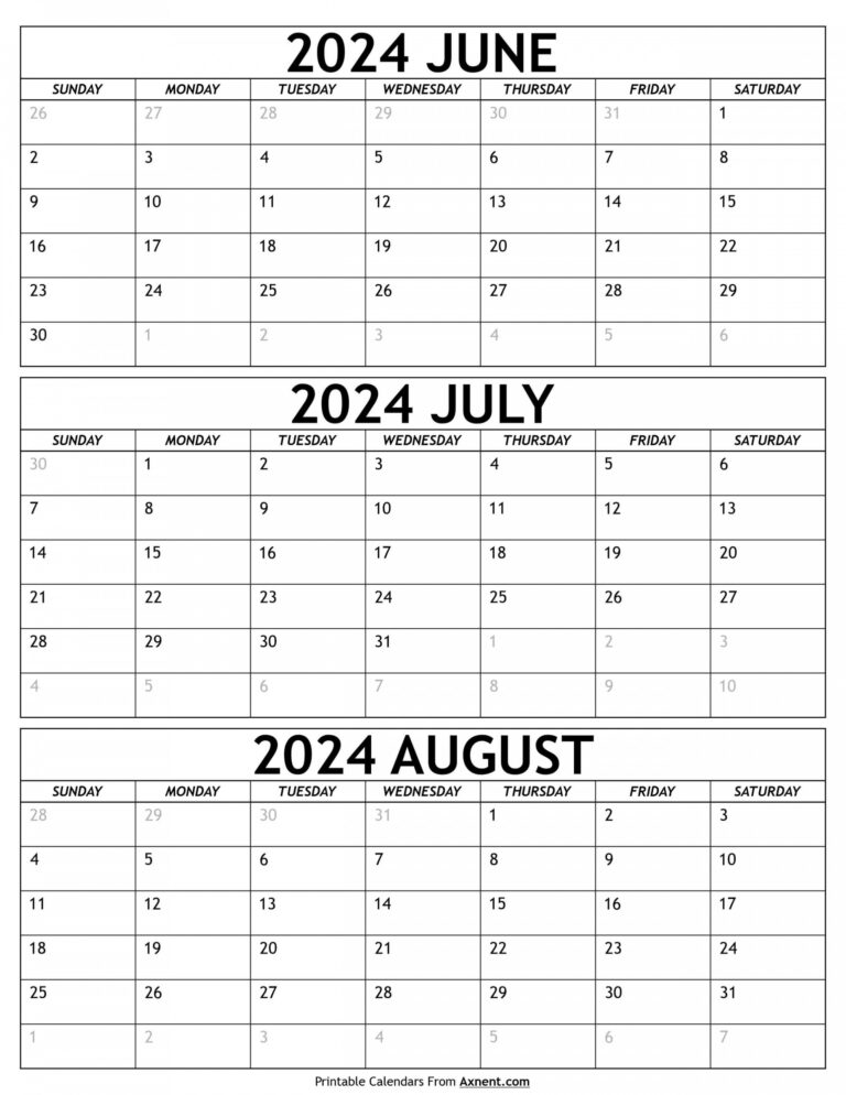 Printable Calendar June July August 2024 In 2024 | June Calendar | 2024 Calendar June July August