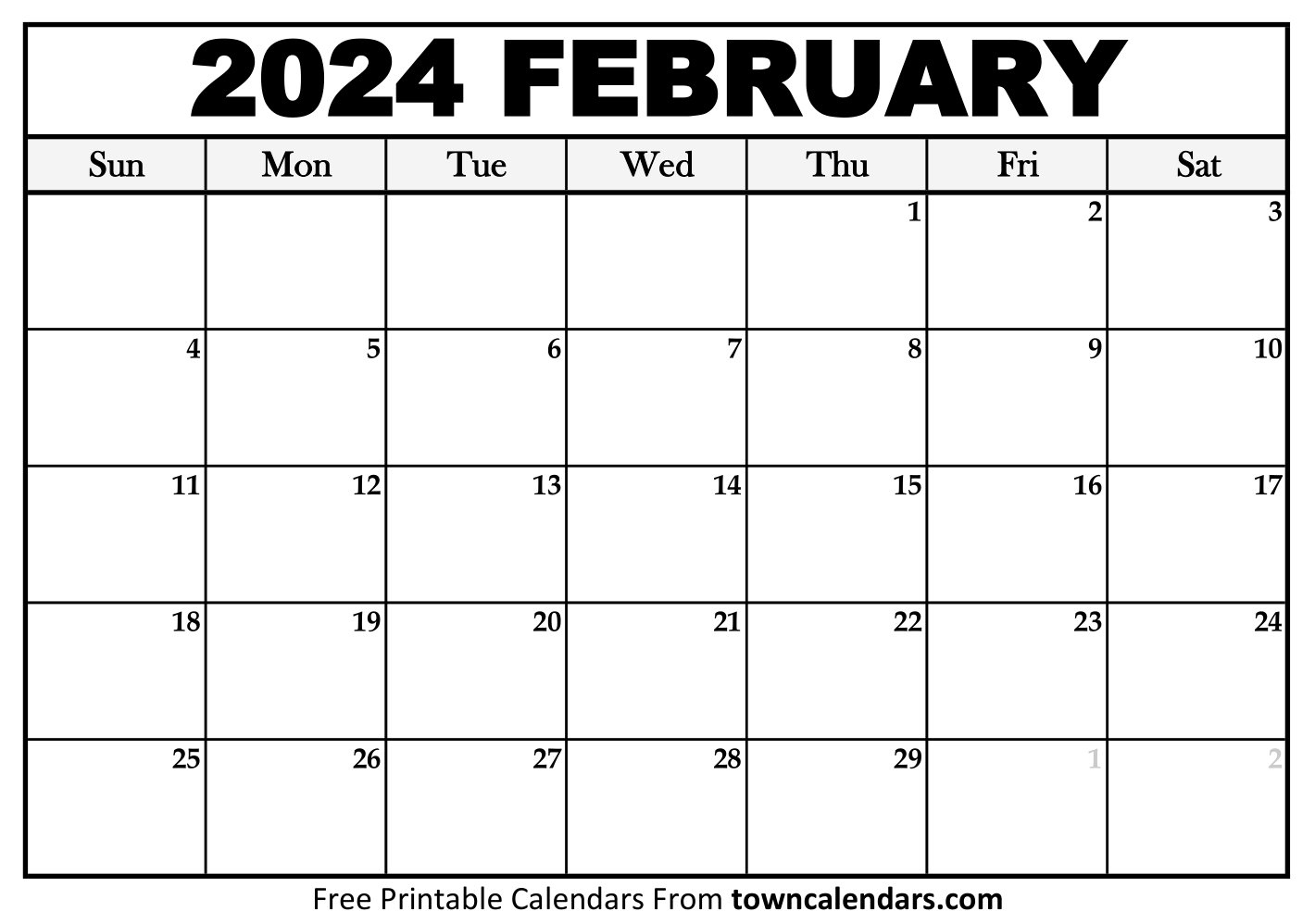 Printable February 2024 Calendar - Towncalendars | February to June Calendar 2024