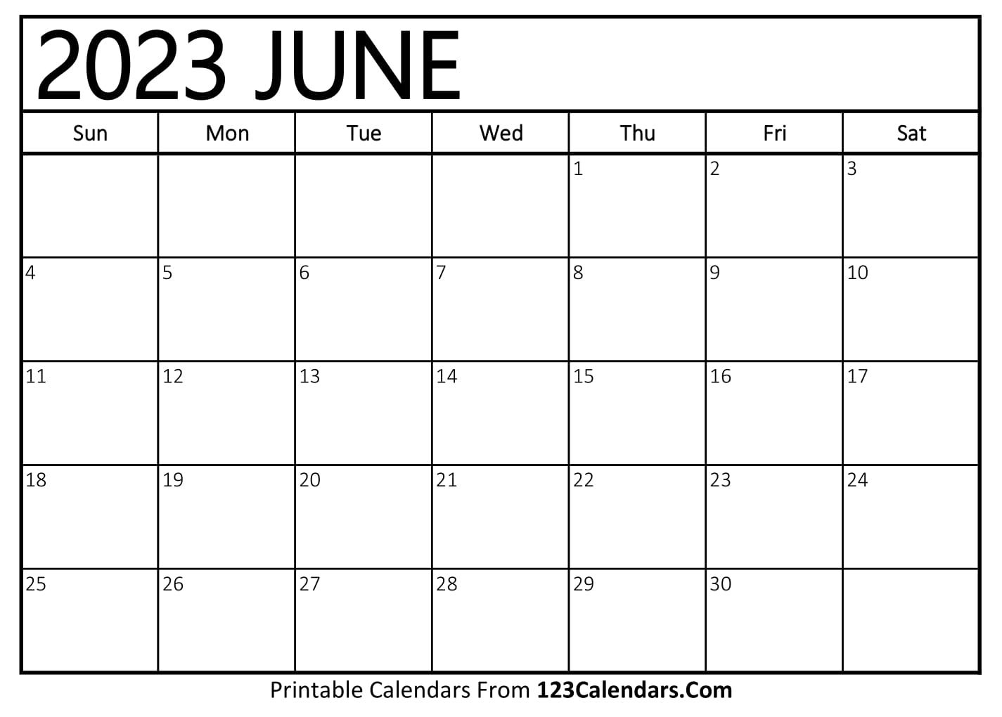 Printable June 2023 Calendar Templates - 123Calendars | Blank June Calendar to Print