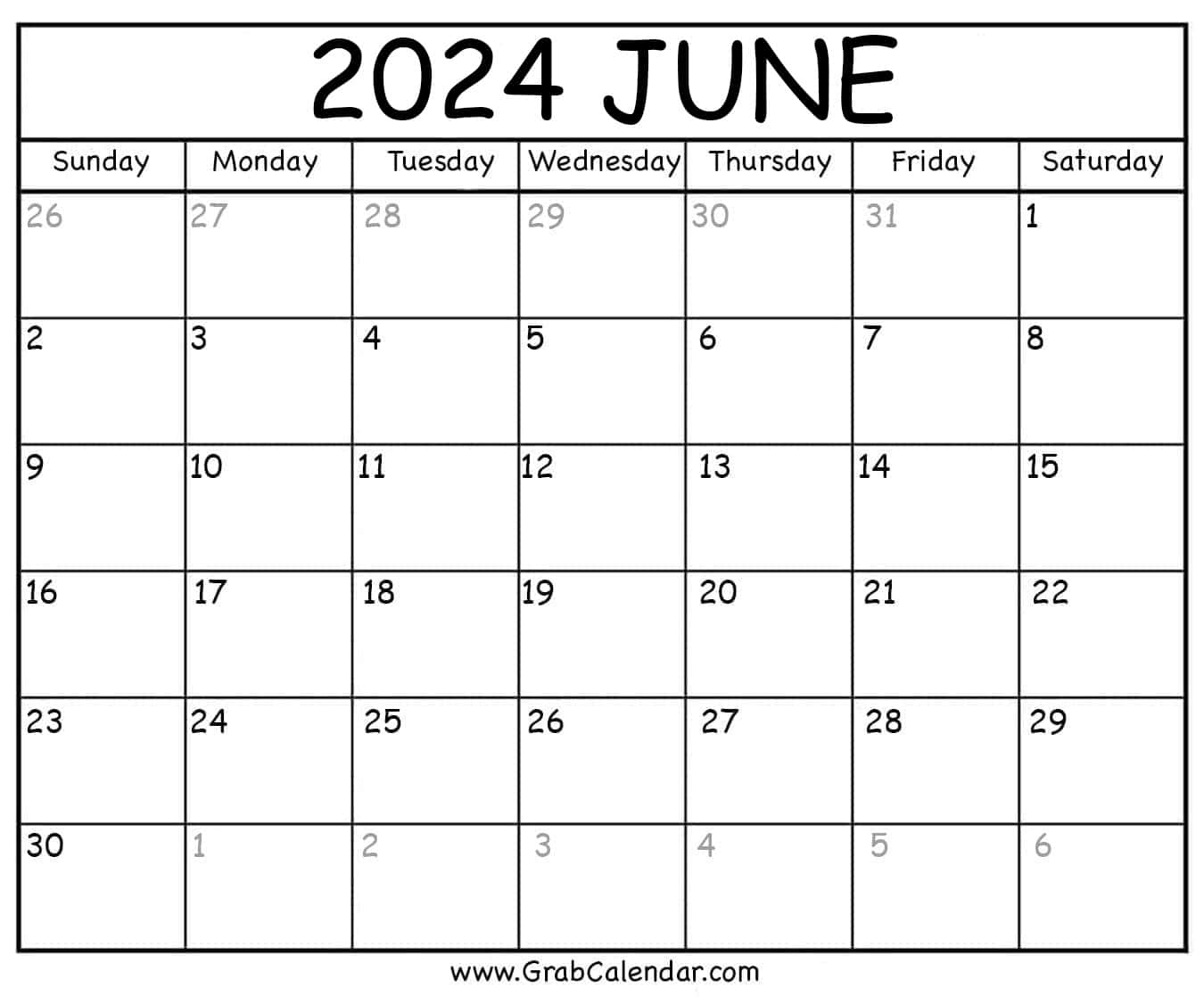 Printable June 2024 Calendar | 2024 Calendar June to December